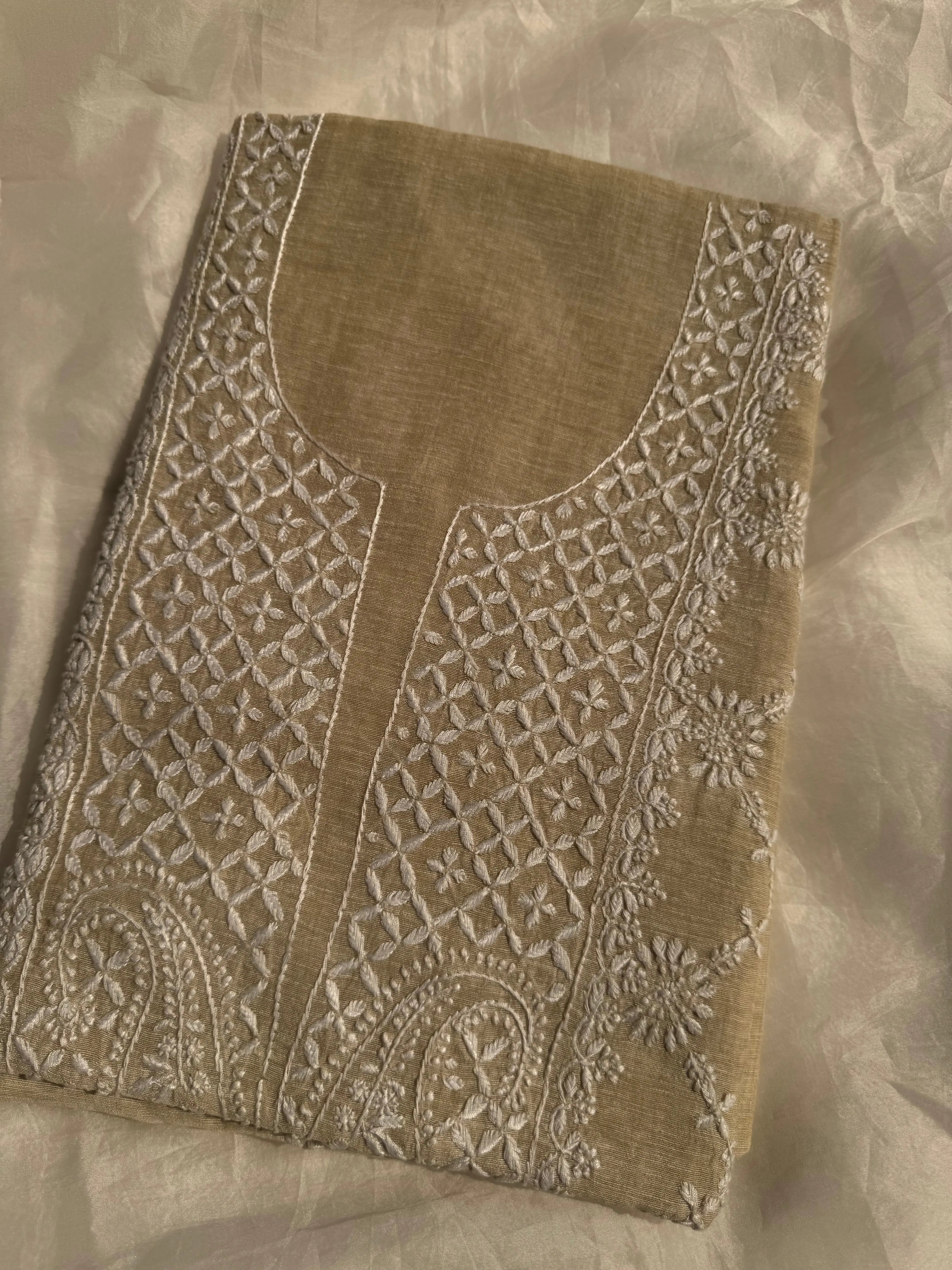 Khaadi Cotton Chikankari Kurti Length - Natural Beige ARIAA CHIKANKARI