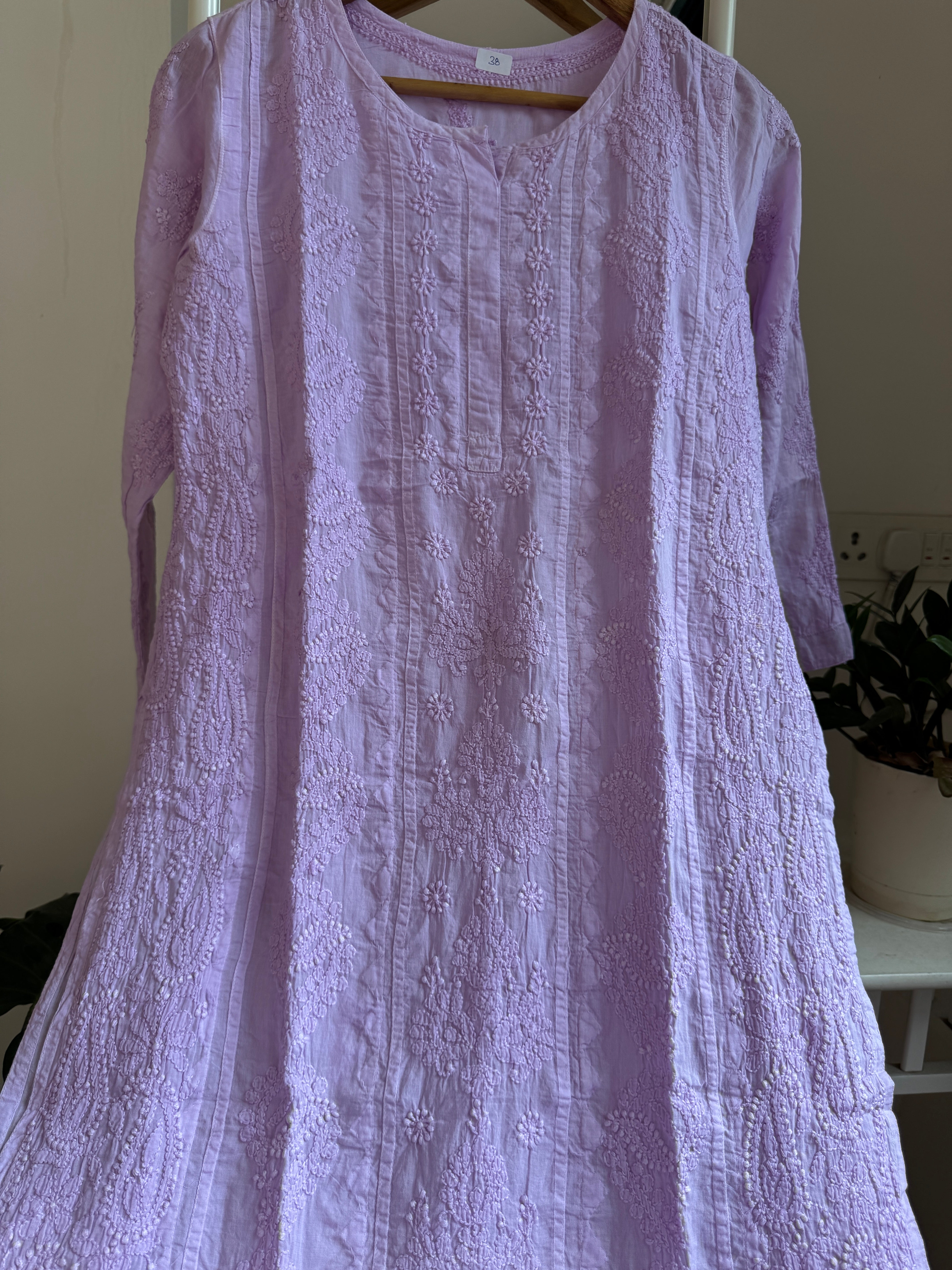 Mul Cotton Lilac Chikankari Kurti - Bela Collection ARIAA CHIKANKARI