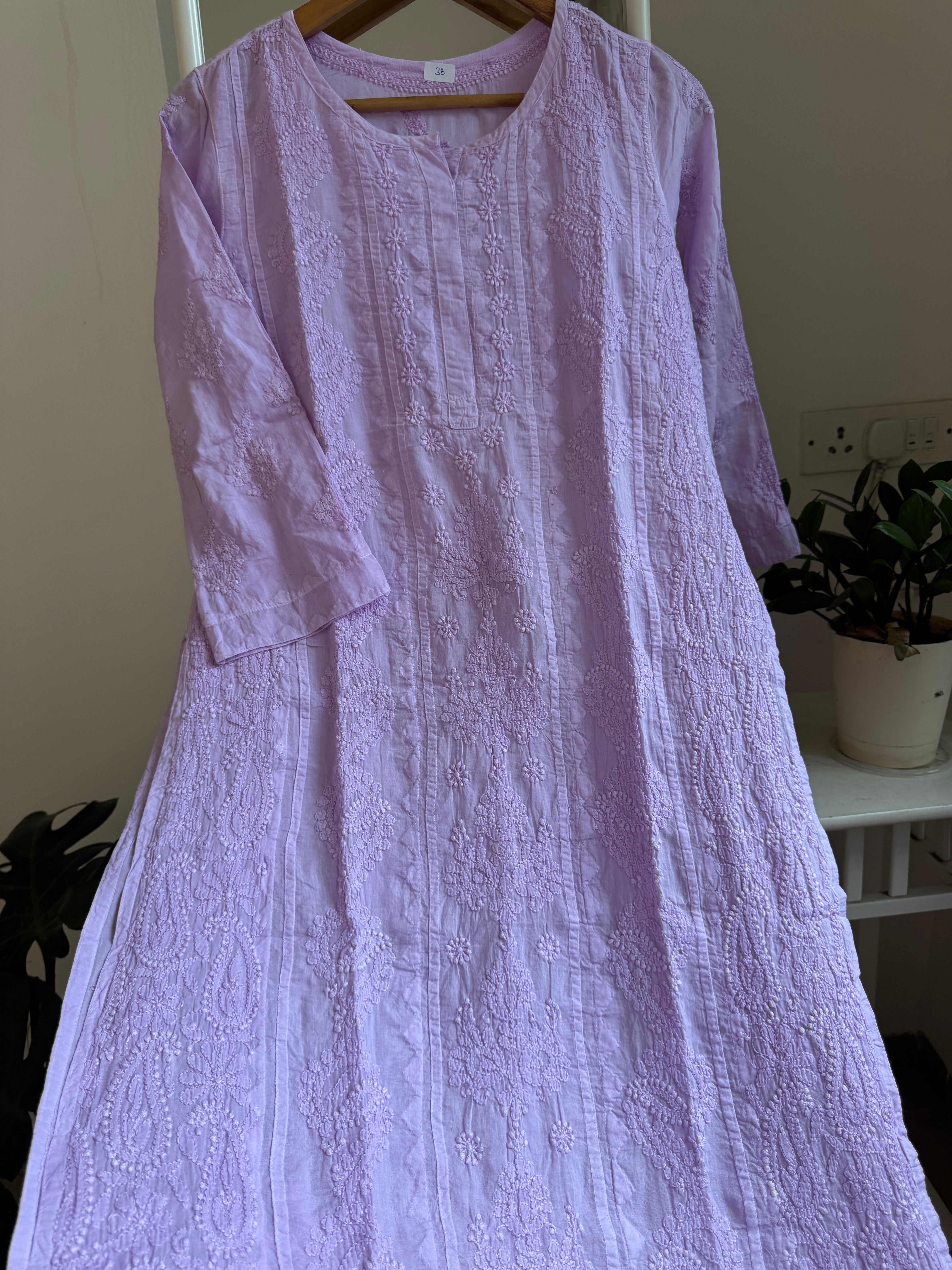 Mul Cotton Lilac Chikankari Kurti - Bela Collection ARIAA CHIKANKARI