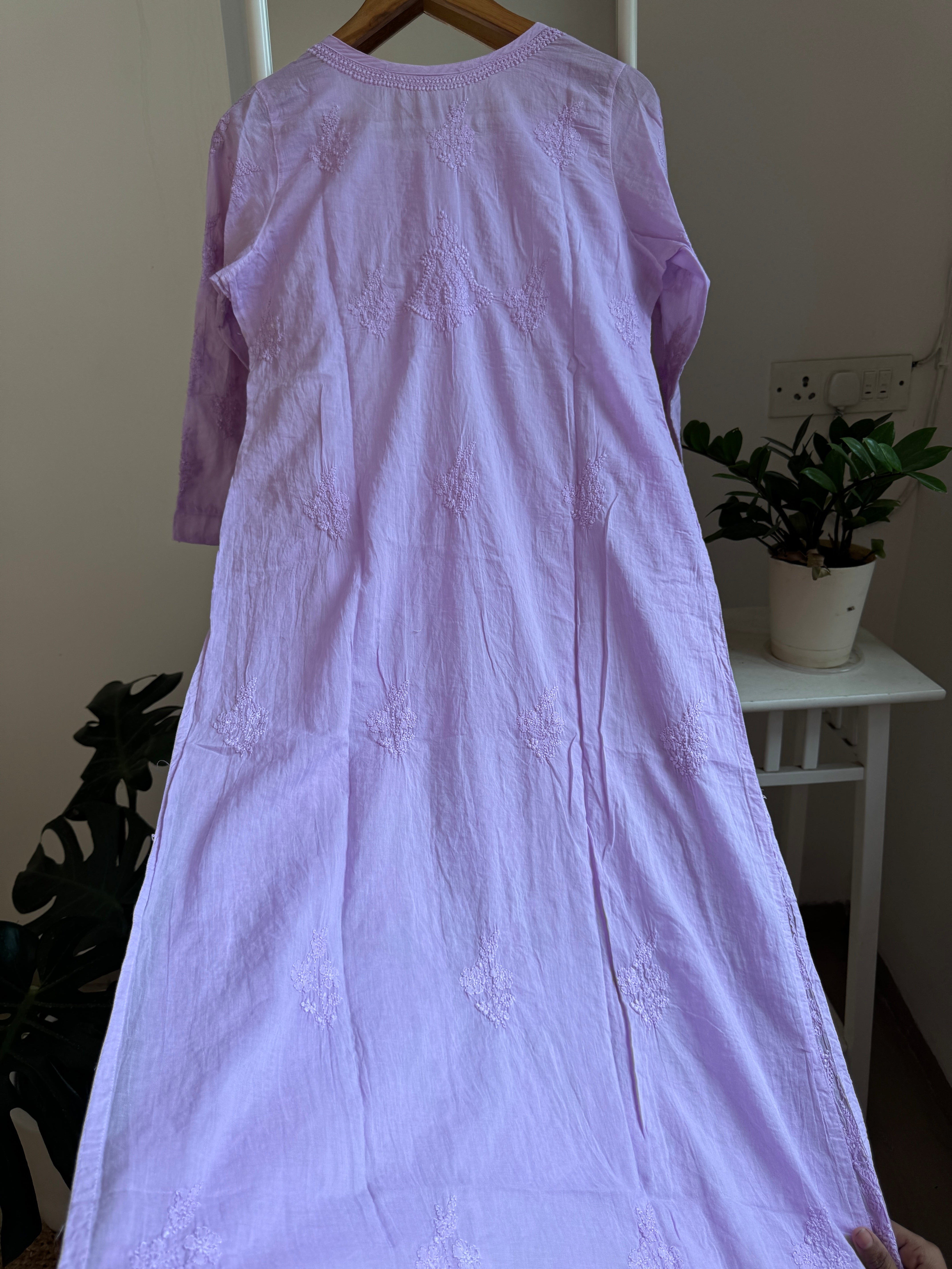 Mul Cotton Lilac Chikankari Kurti - Bela Collection ARIAA CHIKANKARI