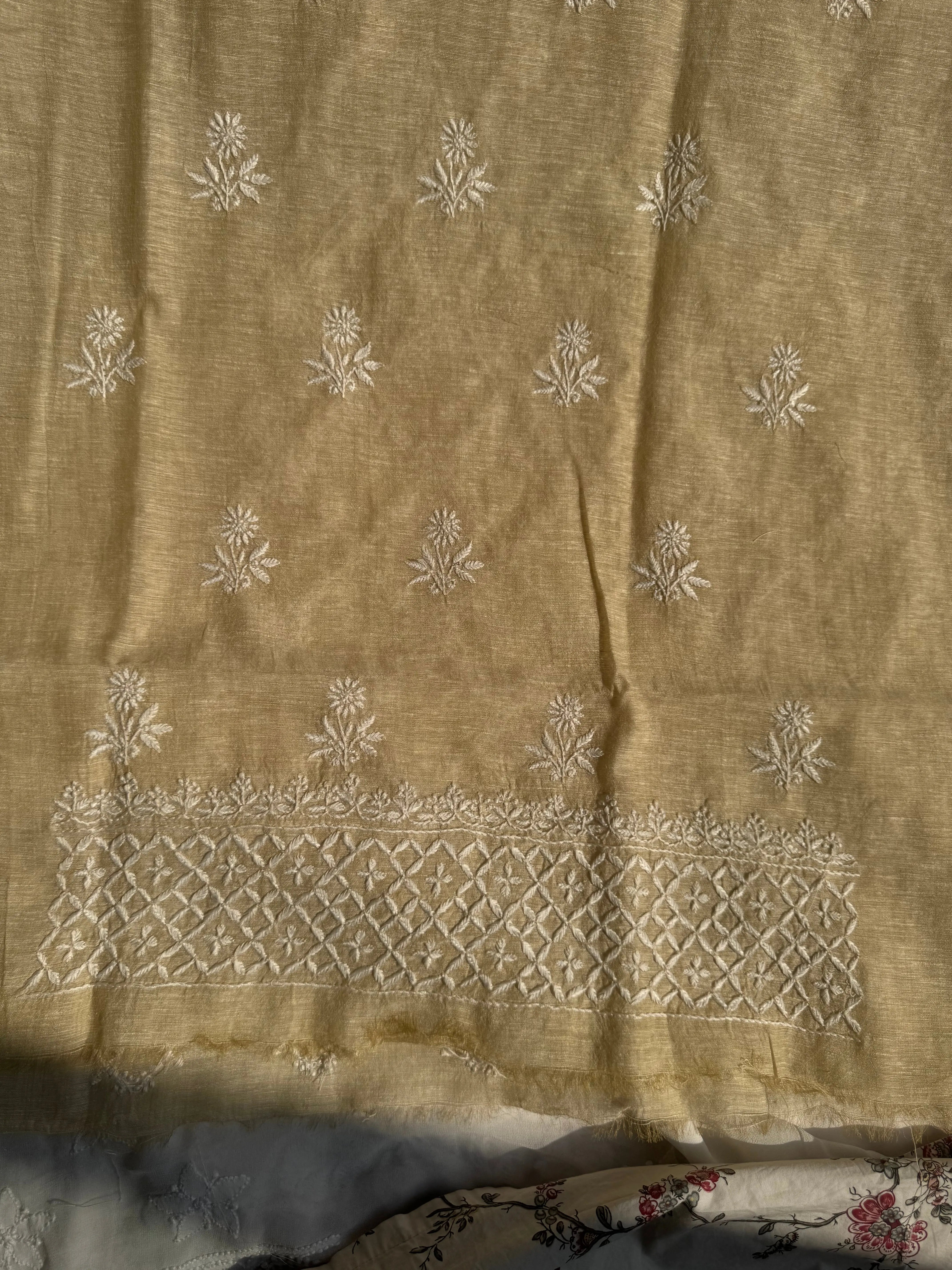 Khaadi Cotton Chikankari Kurti Length - Natural Beige ARIAA CHIKANKARI