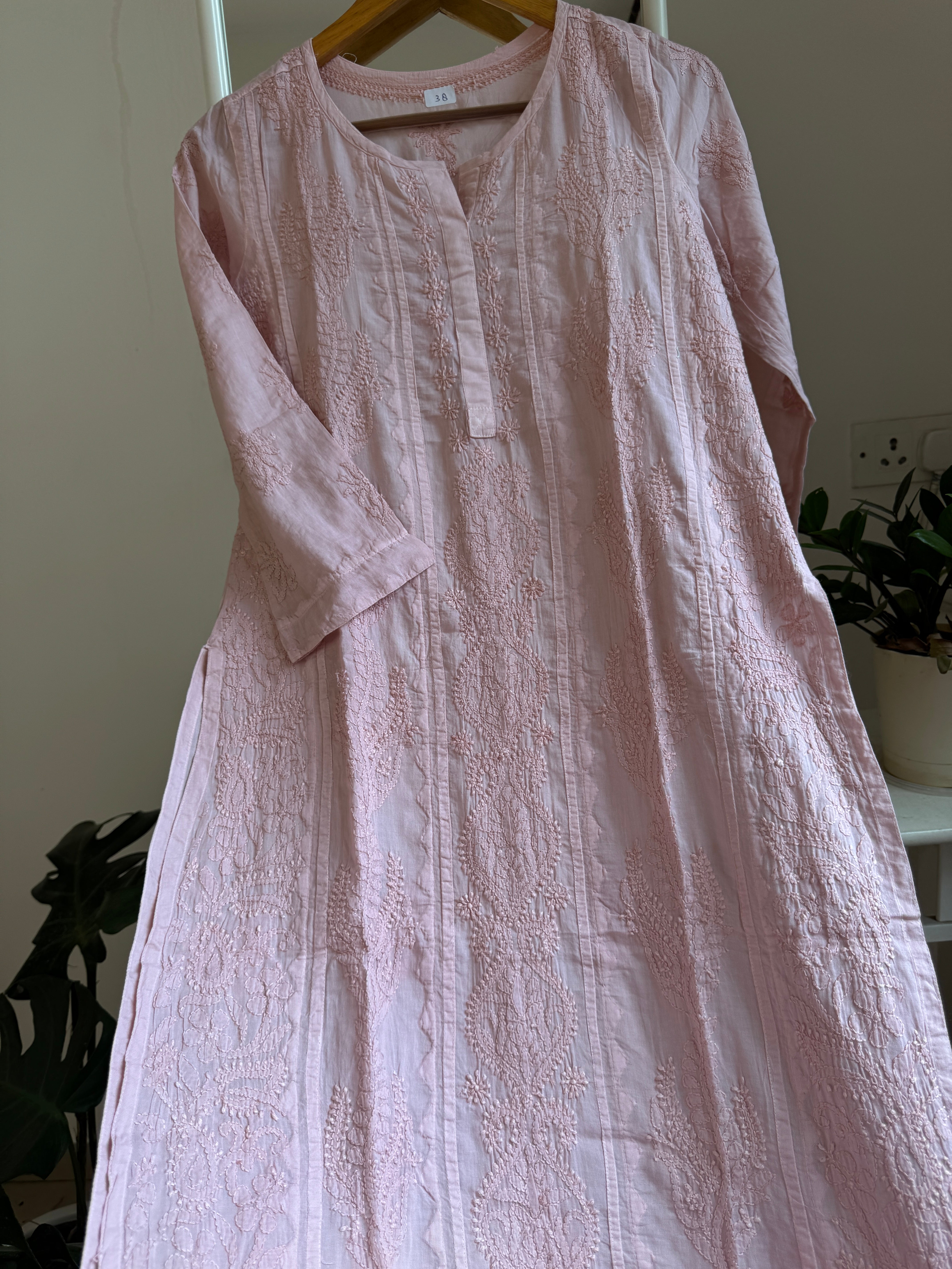 Mul Cotton Pale Pink Chikankari Kurti - Bela Collection ARIAA CHIKANKARI