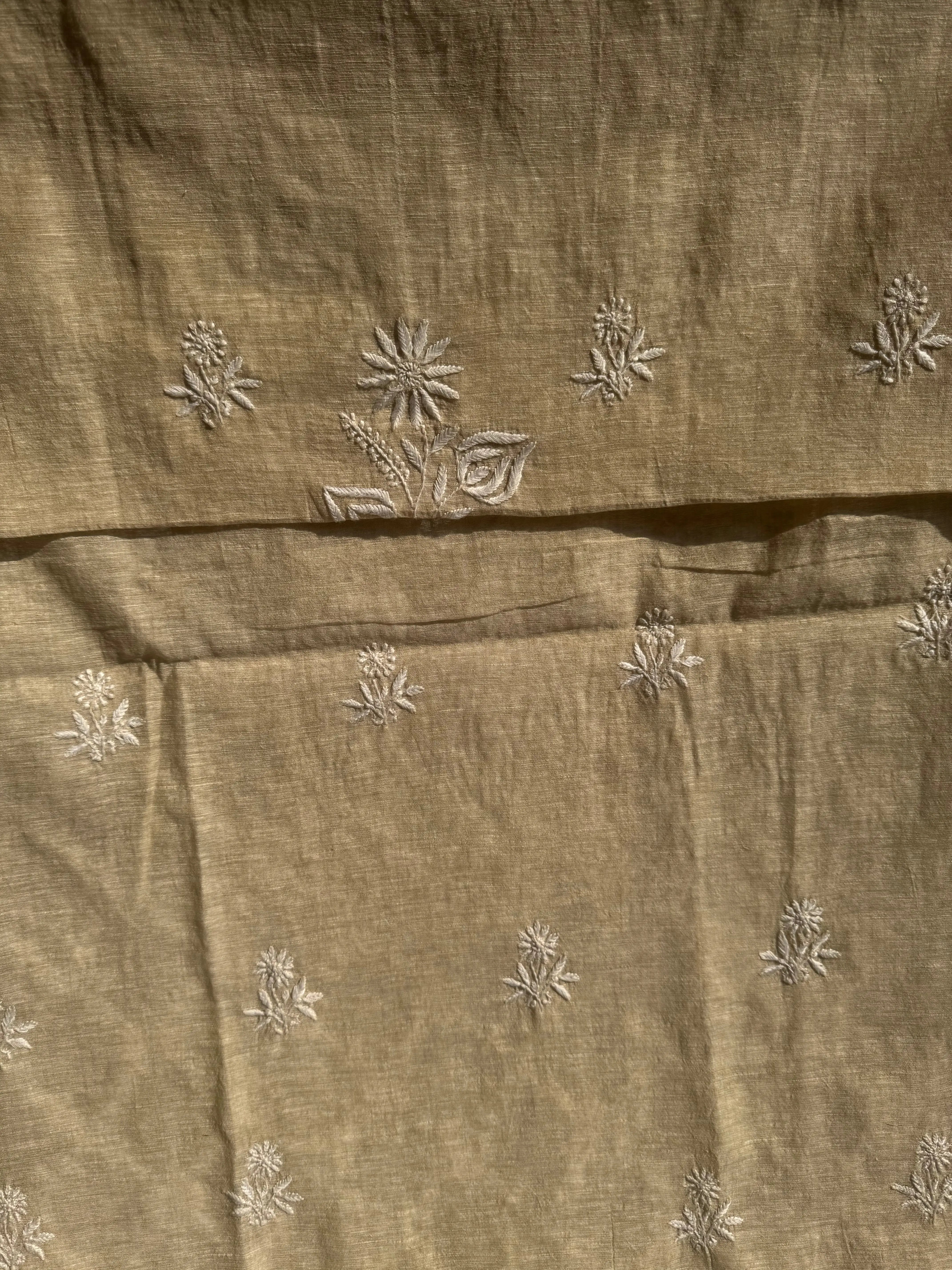 Khaadi Cotton Chikankari Kurti Length - Natural Beige ARIAA CHIKANKARI