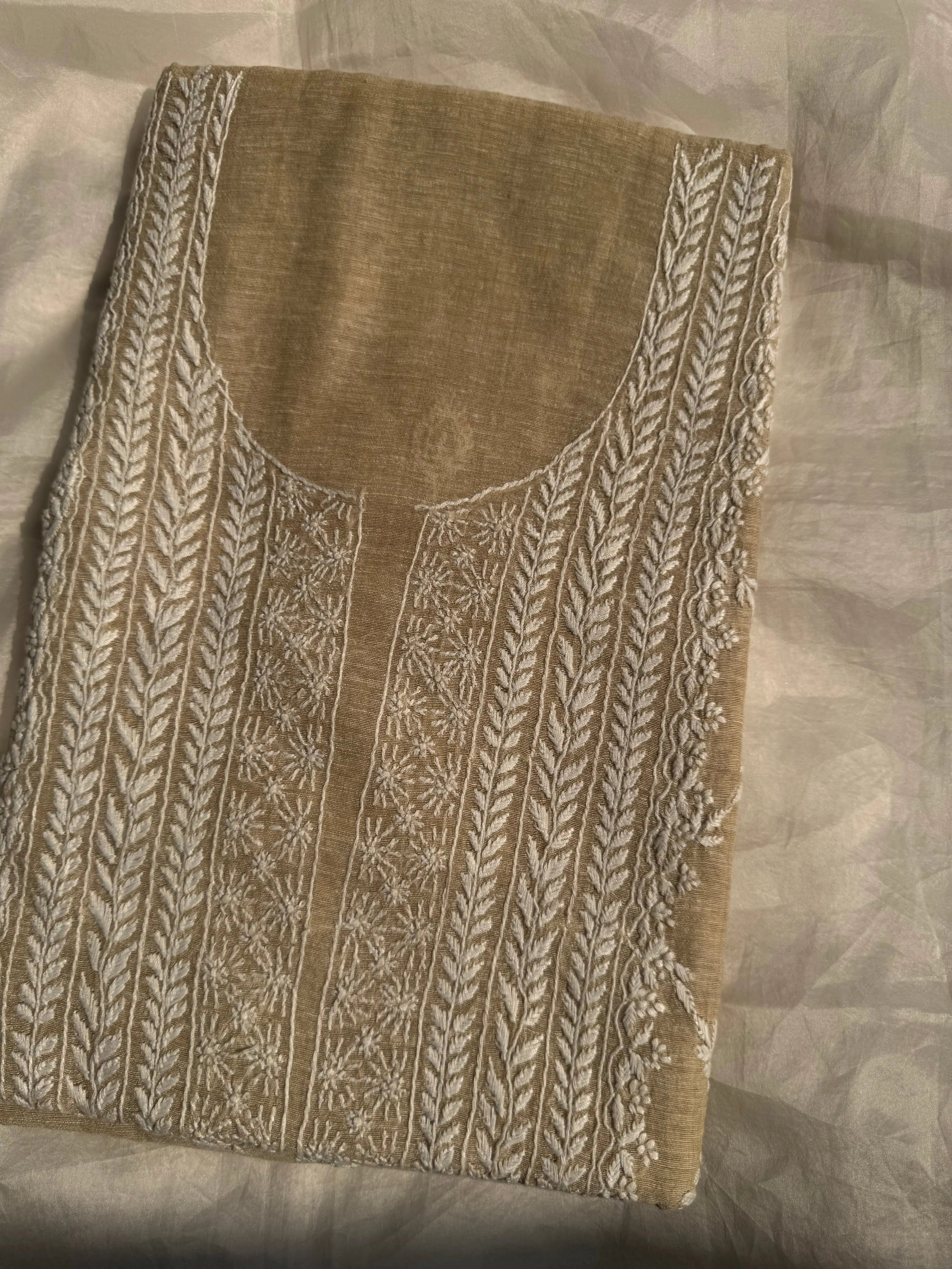 Khaadi Cotton Chikankari Kurti Length - Natural Beige ARIAA CHIKANKARI