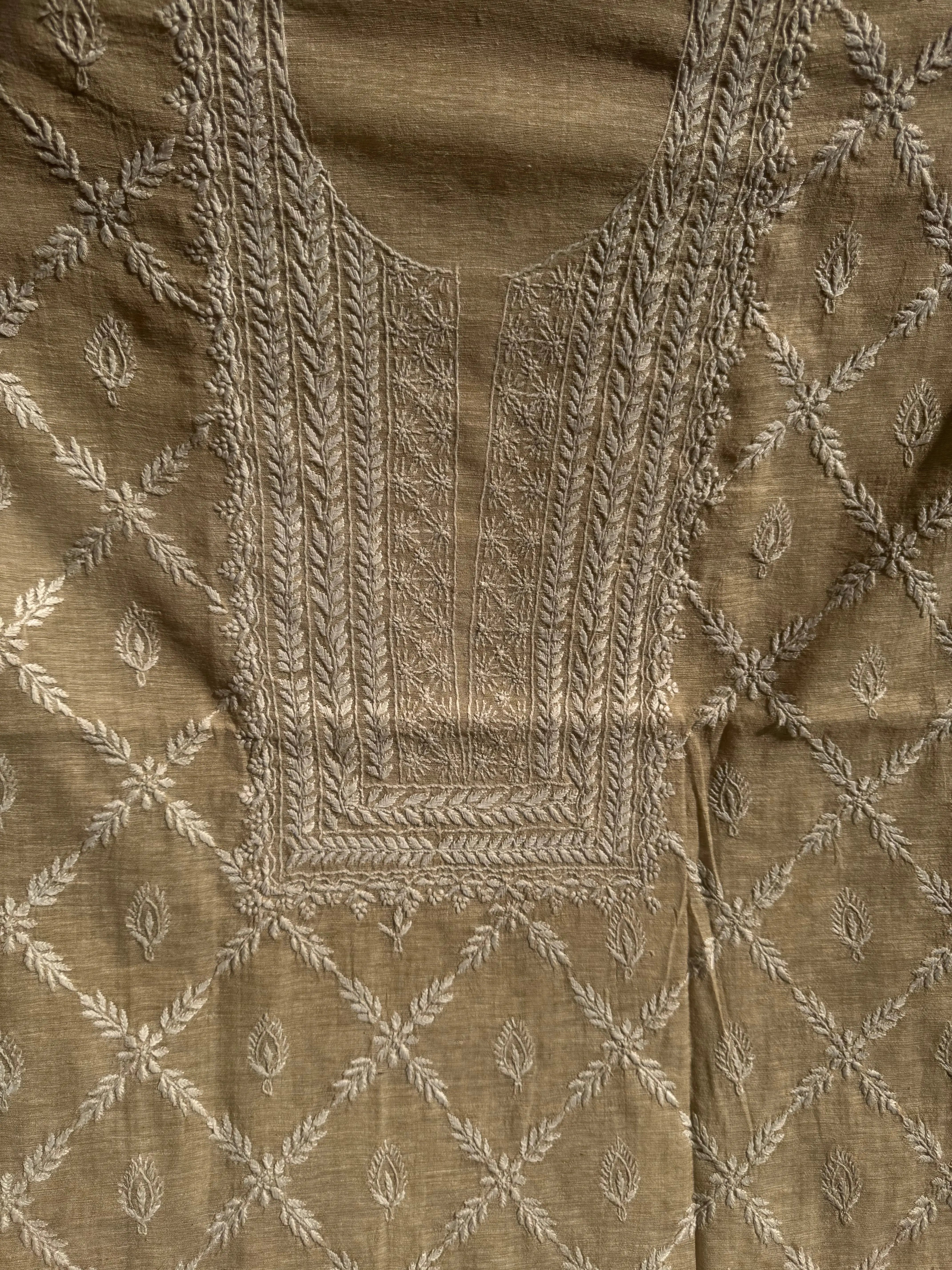 Khaadi Cotton Chikankari Kurti Length - Natural Beige ARIAA CHIKANKARI