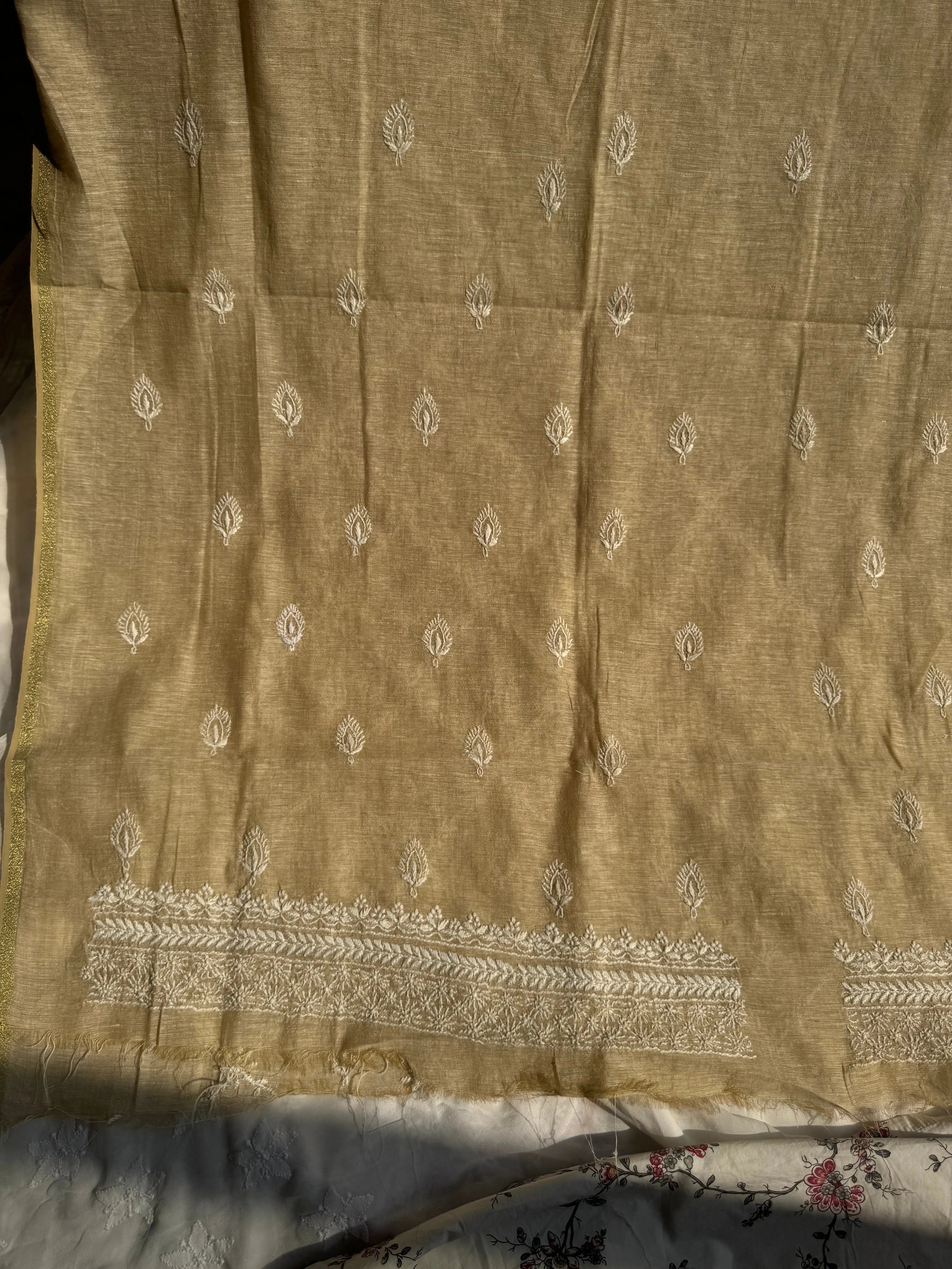 Khaadi Cotton Chikankari Kurti Length - Natural Beige ARIAA CHIKANKARI