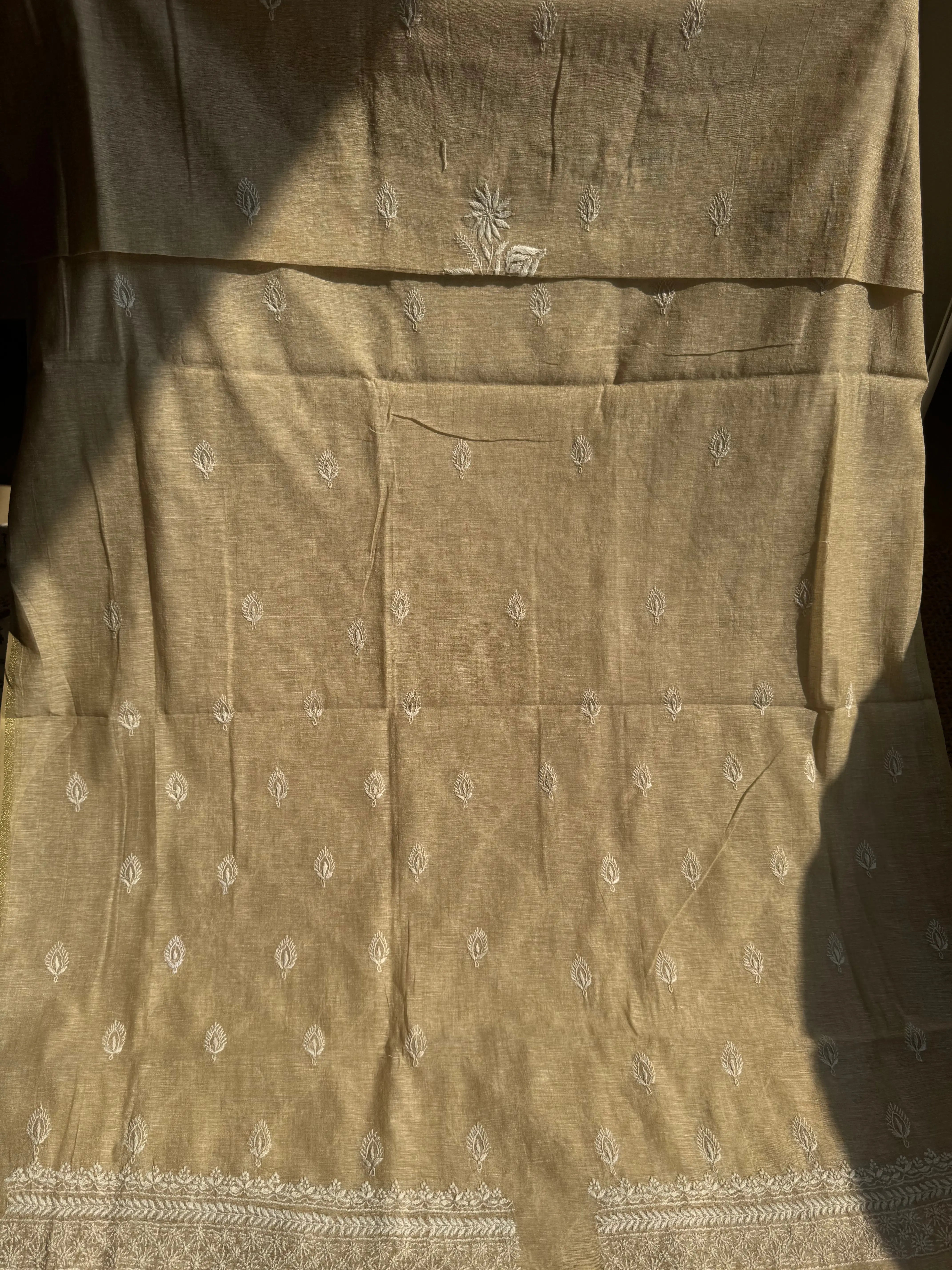 Khaadi Cotton Chikankari Kurti Length - Natural Beige ARIAA CHIKANKARI