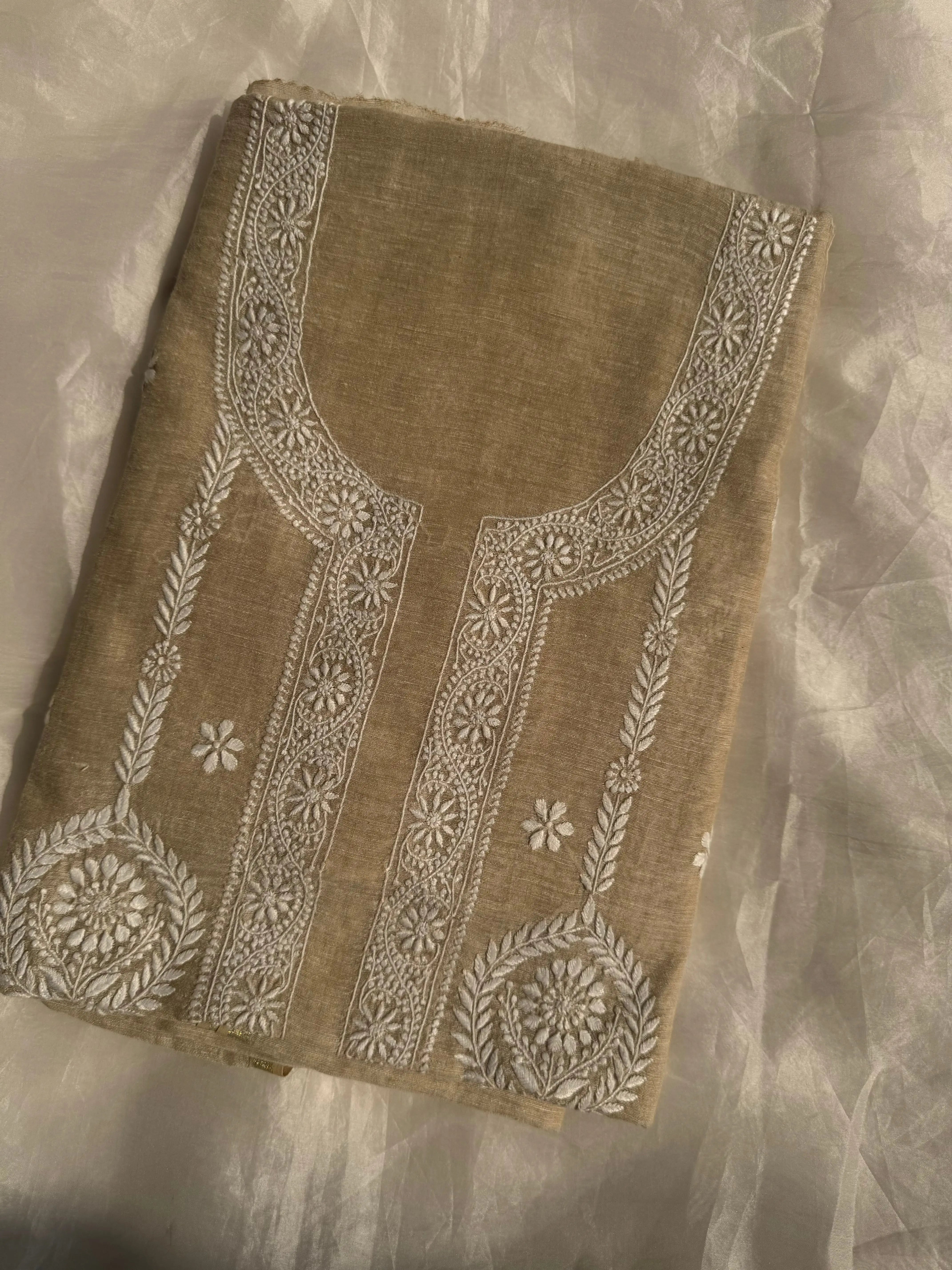 Khaadi Cotton Chikankari Kurti Length - Natural Beige ARIAA CHIKANKARI