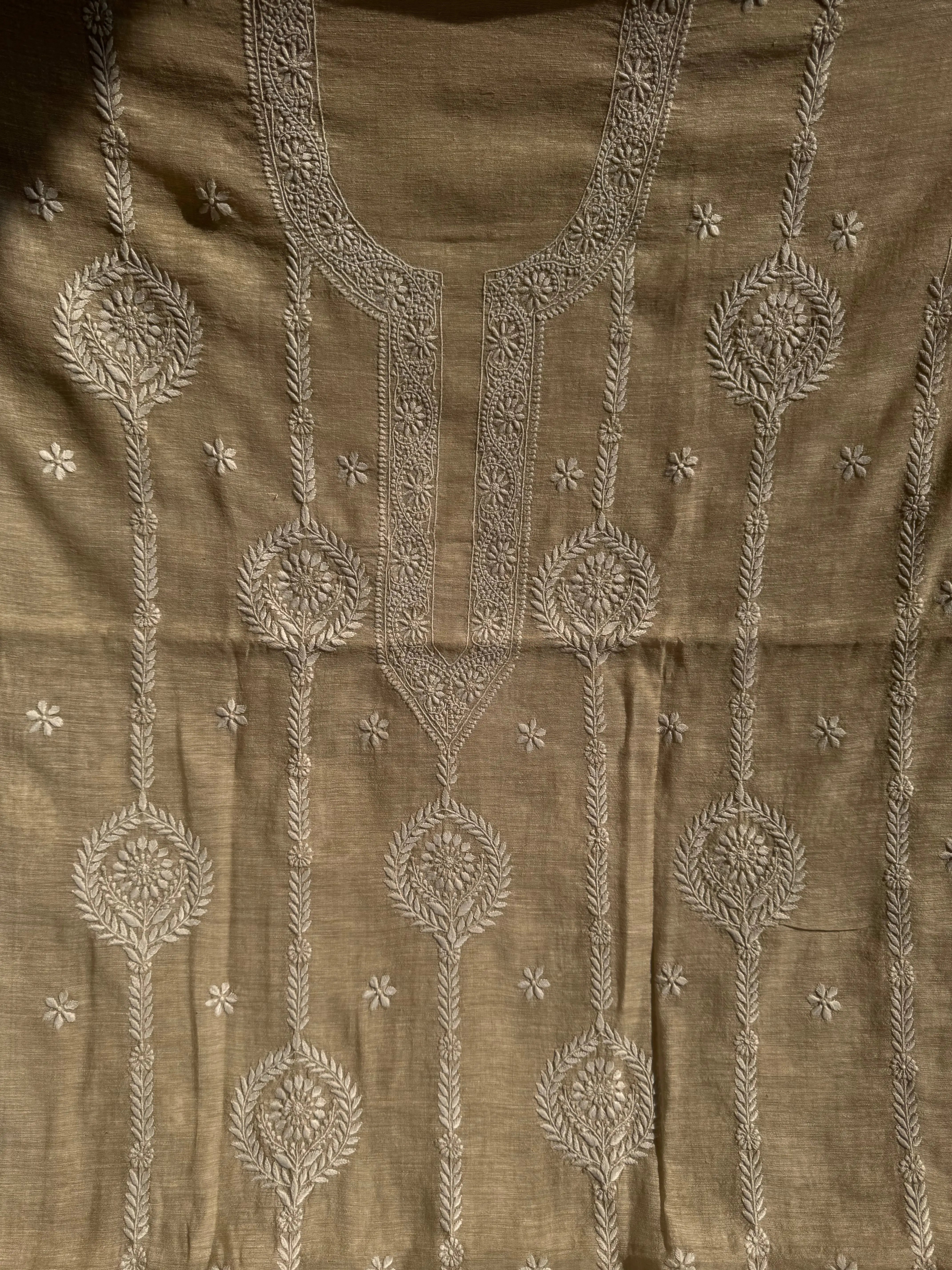 Khaadi Cotton Chikankari Kurti Length - Natural Beige ARIAA CHIKANKARI