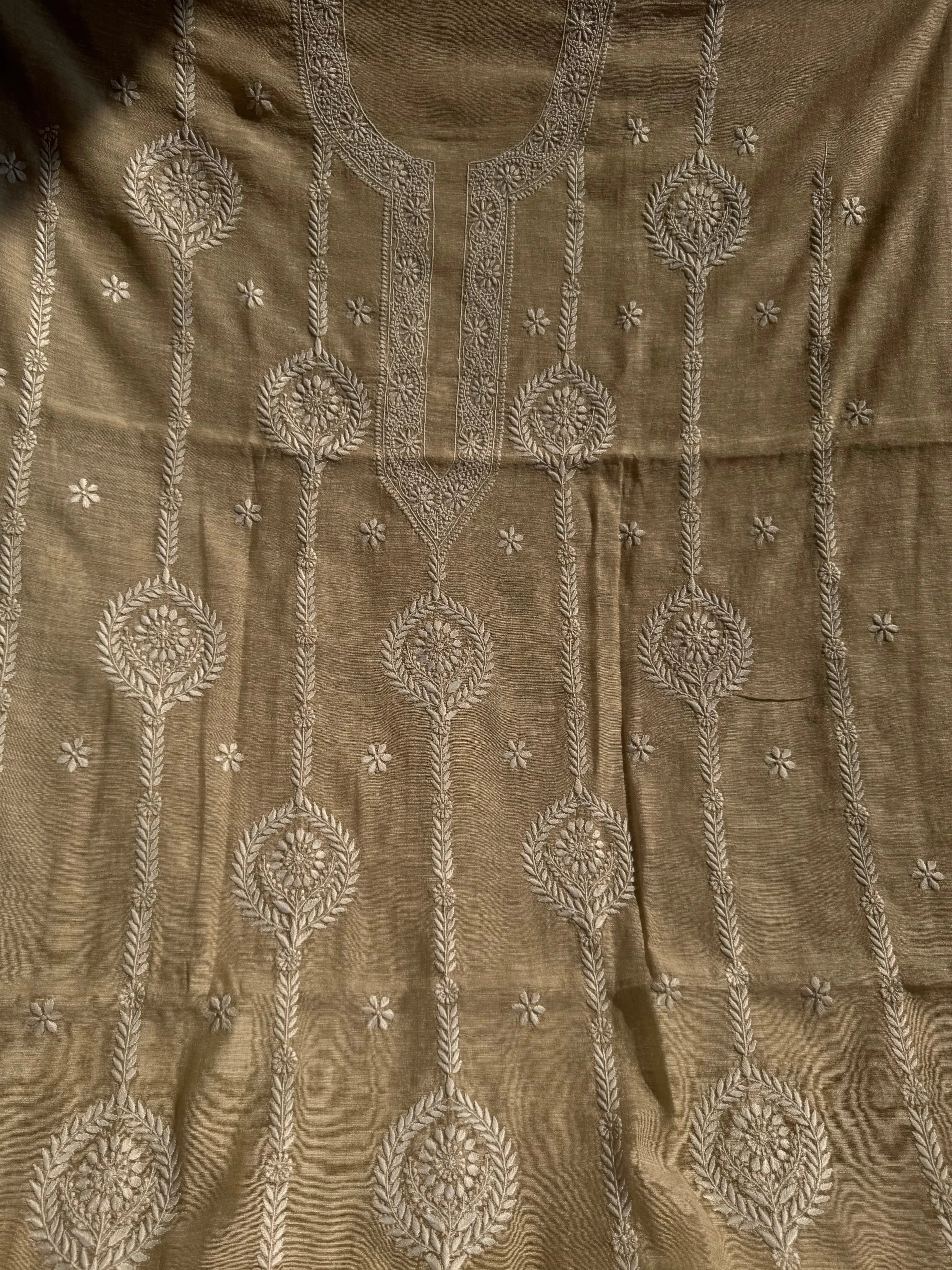 Khaadi Cotton Chikankari Kurti Length - Natural Beige ARIAA CHIKANKARI