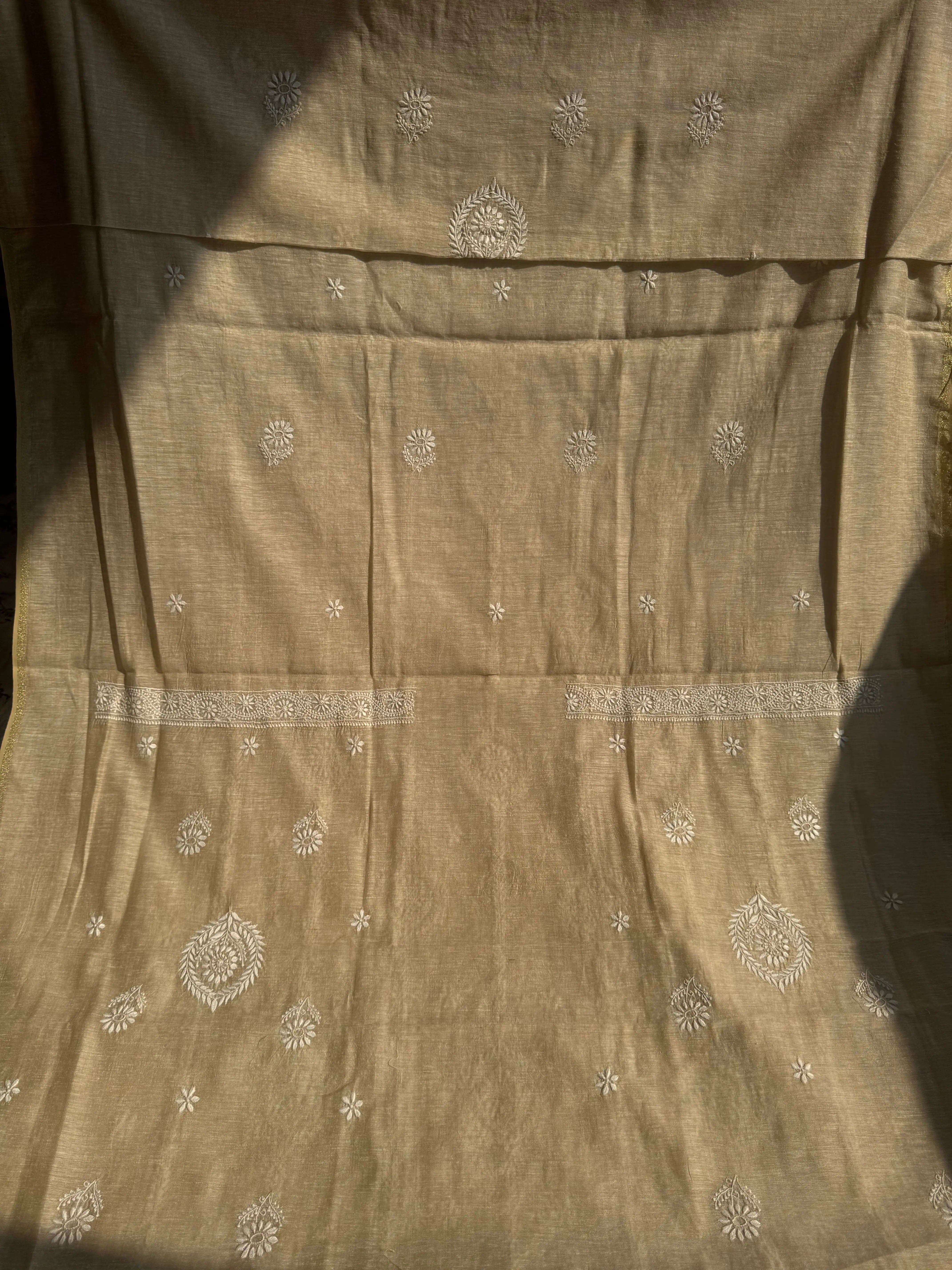 Khaadi Cotton Chikankari Kurti Length - Natural Beige ARIAA CHIKANKARI