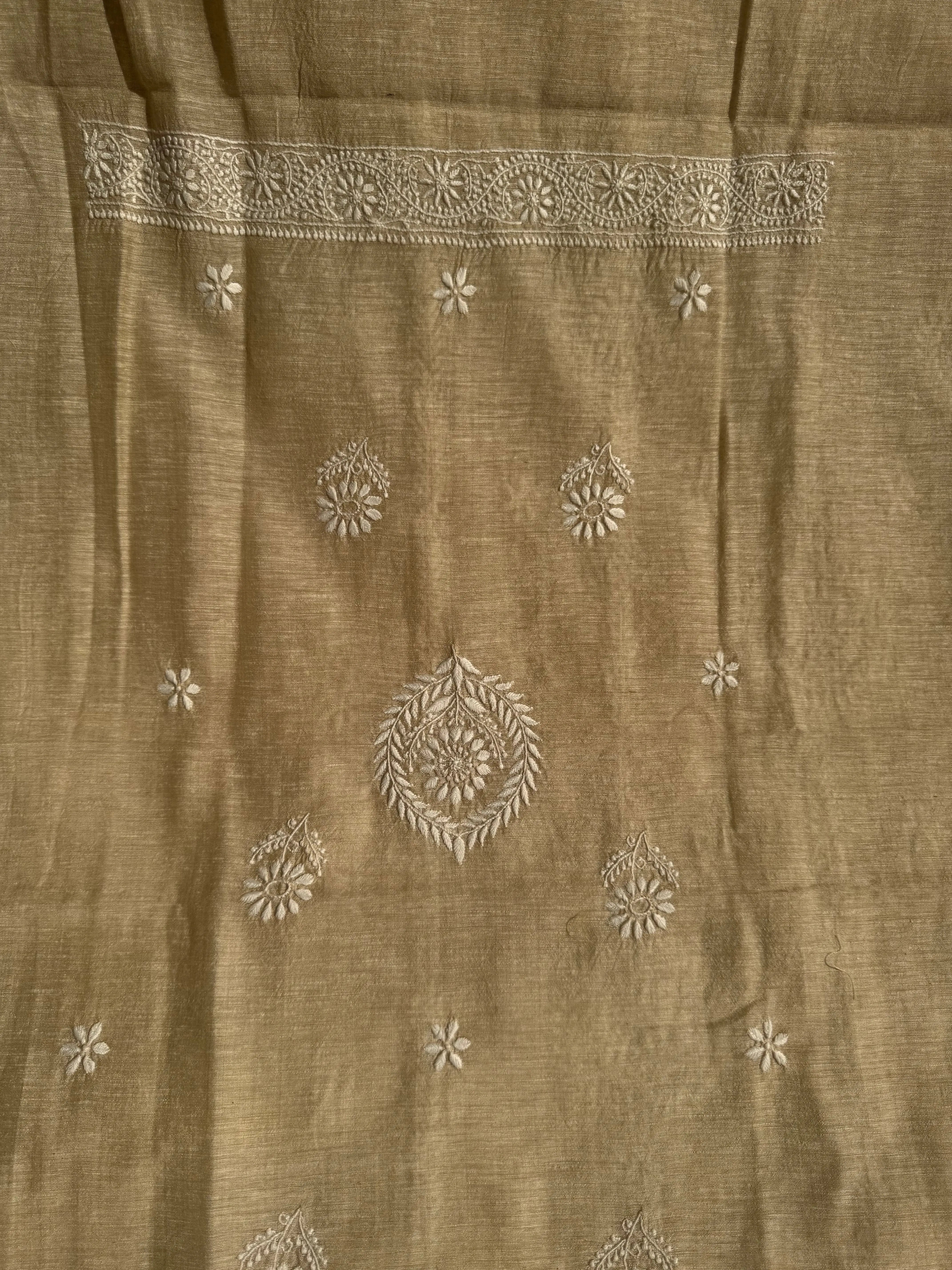 Khaadi Cotton Chikankari Kurti Length - Natural Beige ARIAA CHIKANKARI