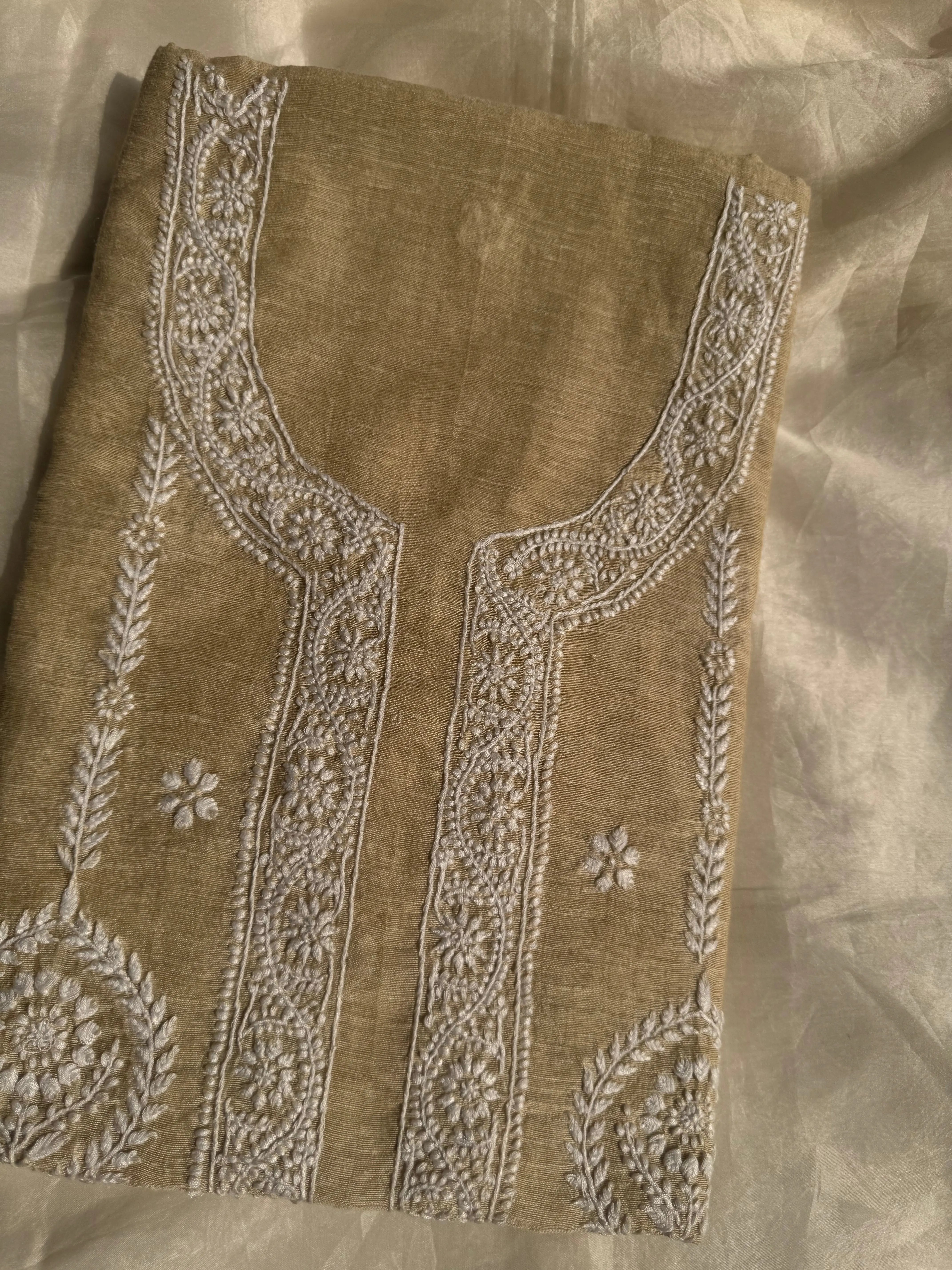 Khaadi Cotton Chikankari Kurti Length - Natural Beige ARIAA CHIKANKARI