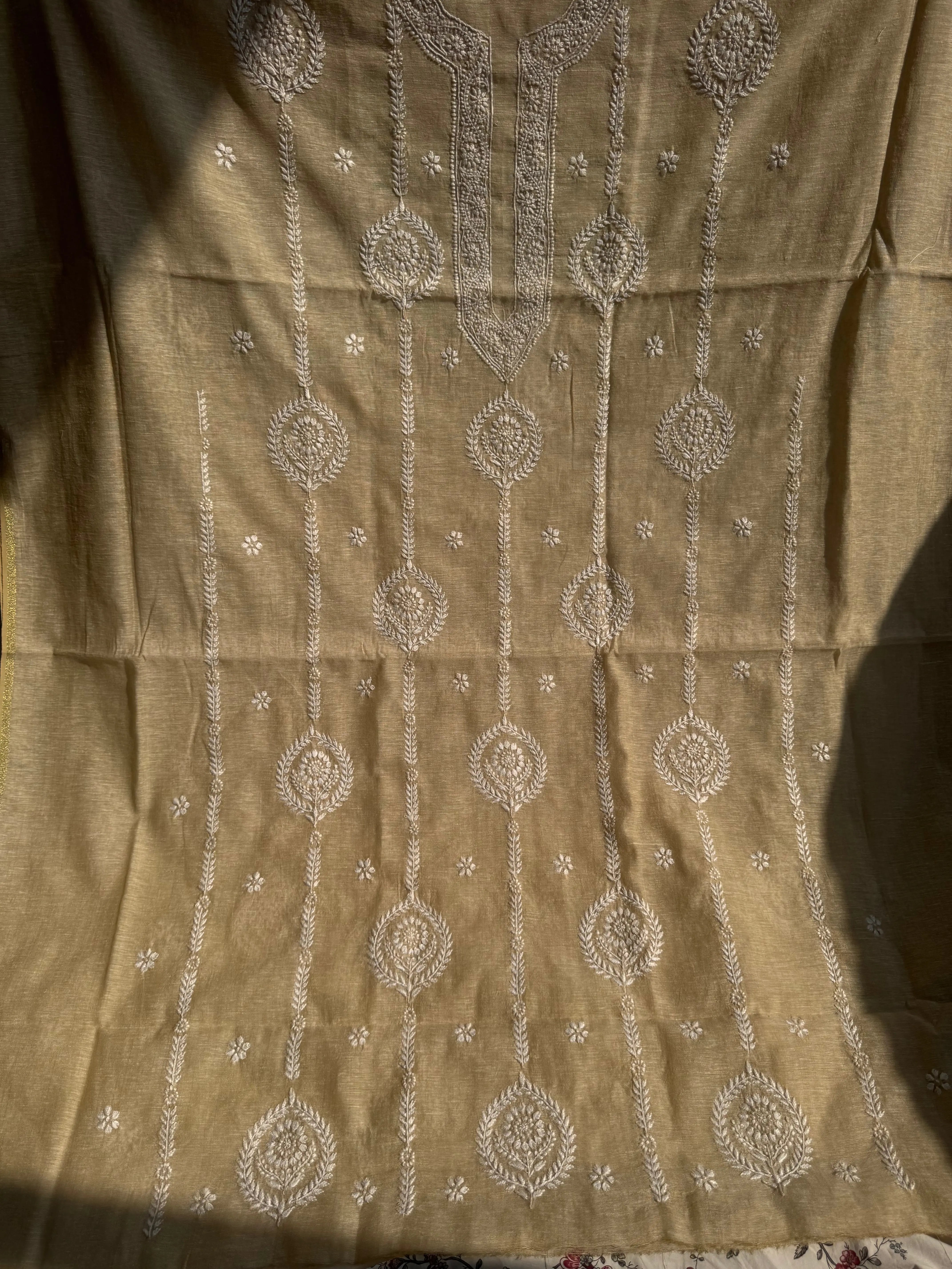 Khaadi Cotton Chikankari Kurti Length - Natural Beige ARIAA CHIKANKARI
