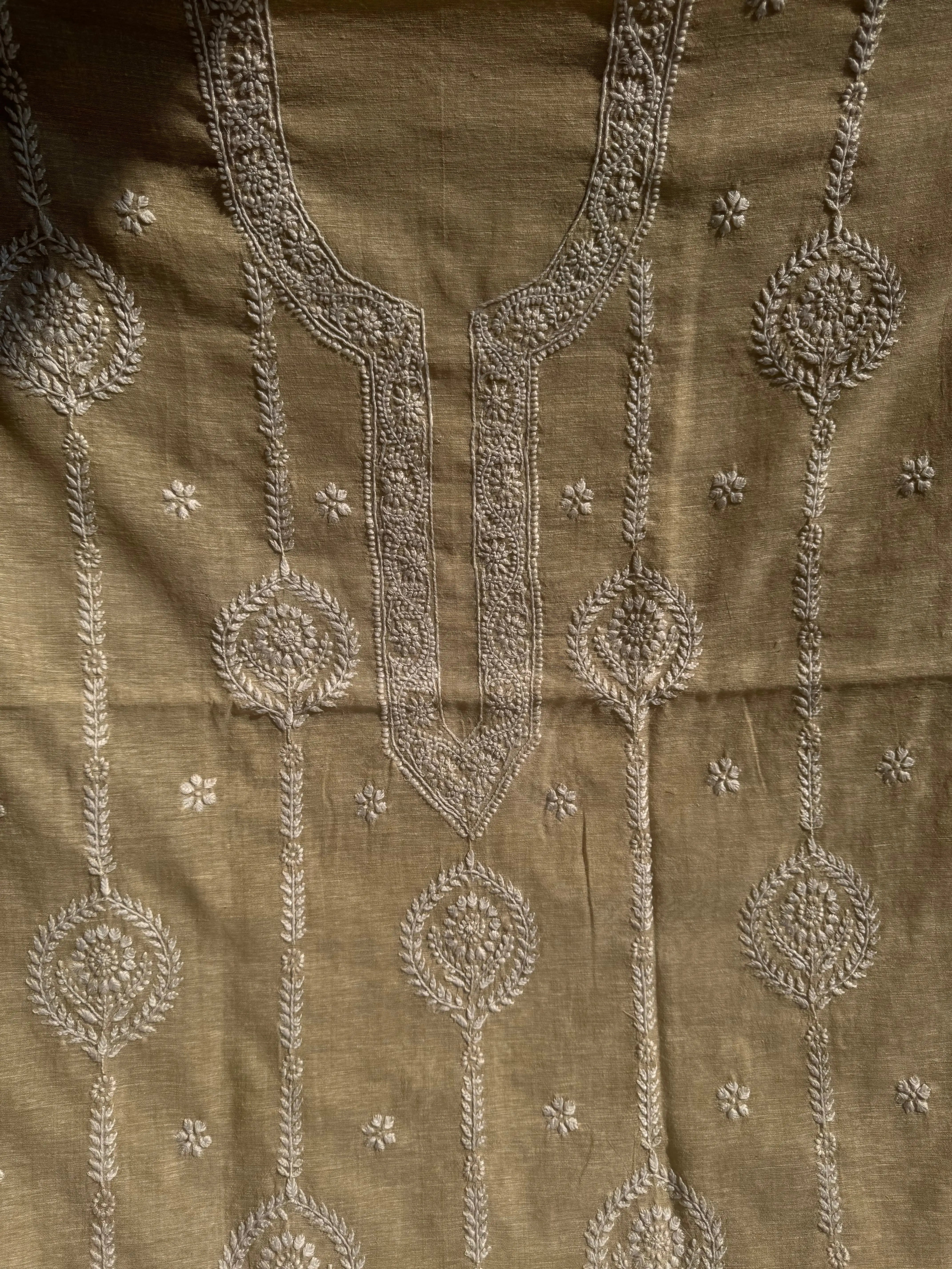 Khaadi Cotton Chikankari Kurti Length - Natural Beige ARIAA CHIKANKARI