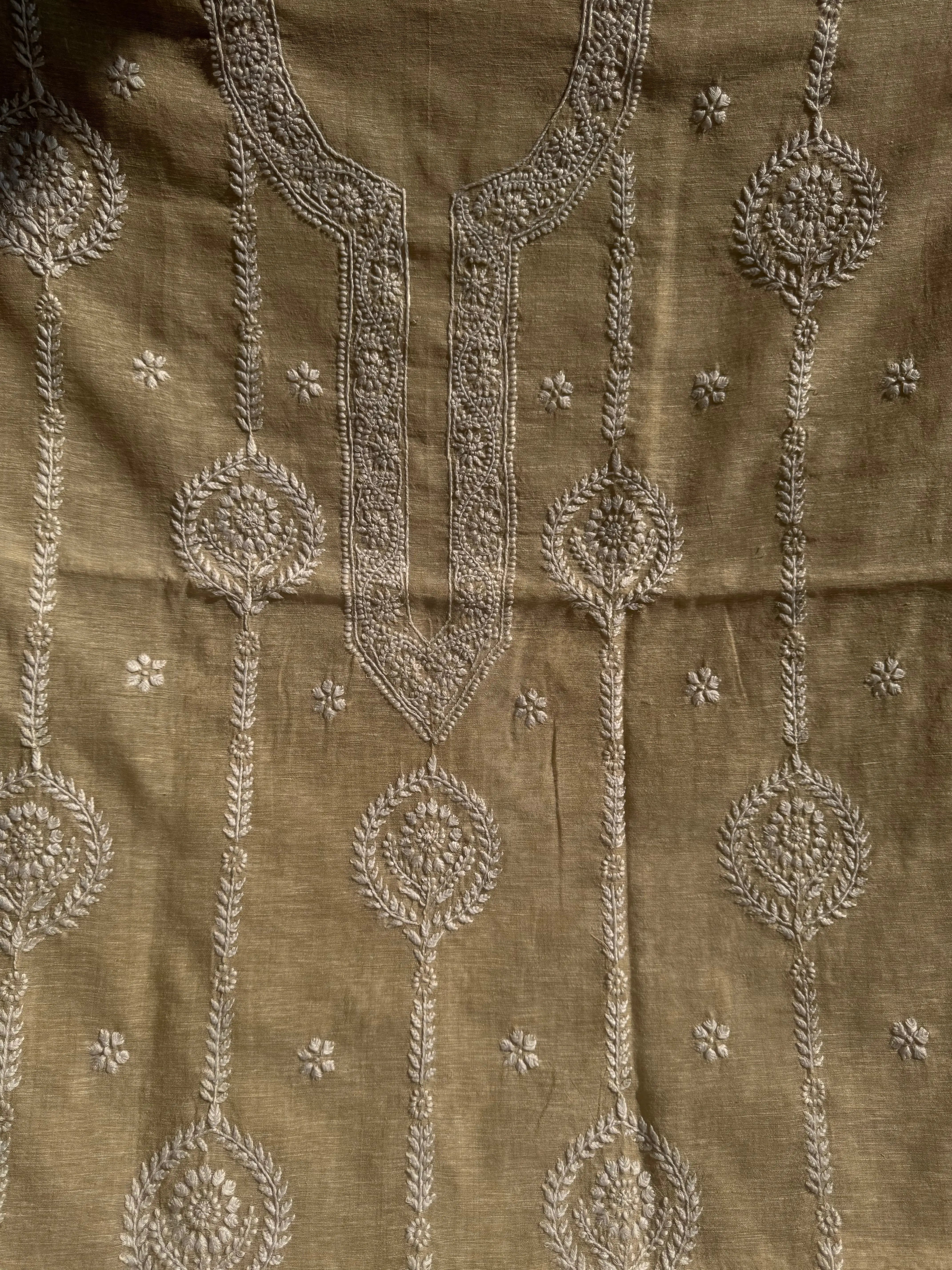 Khaadi Cotton Chikankari Kurti Length - Natural Beige ARIAA CHIKANKARI