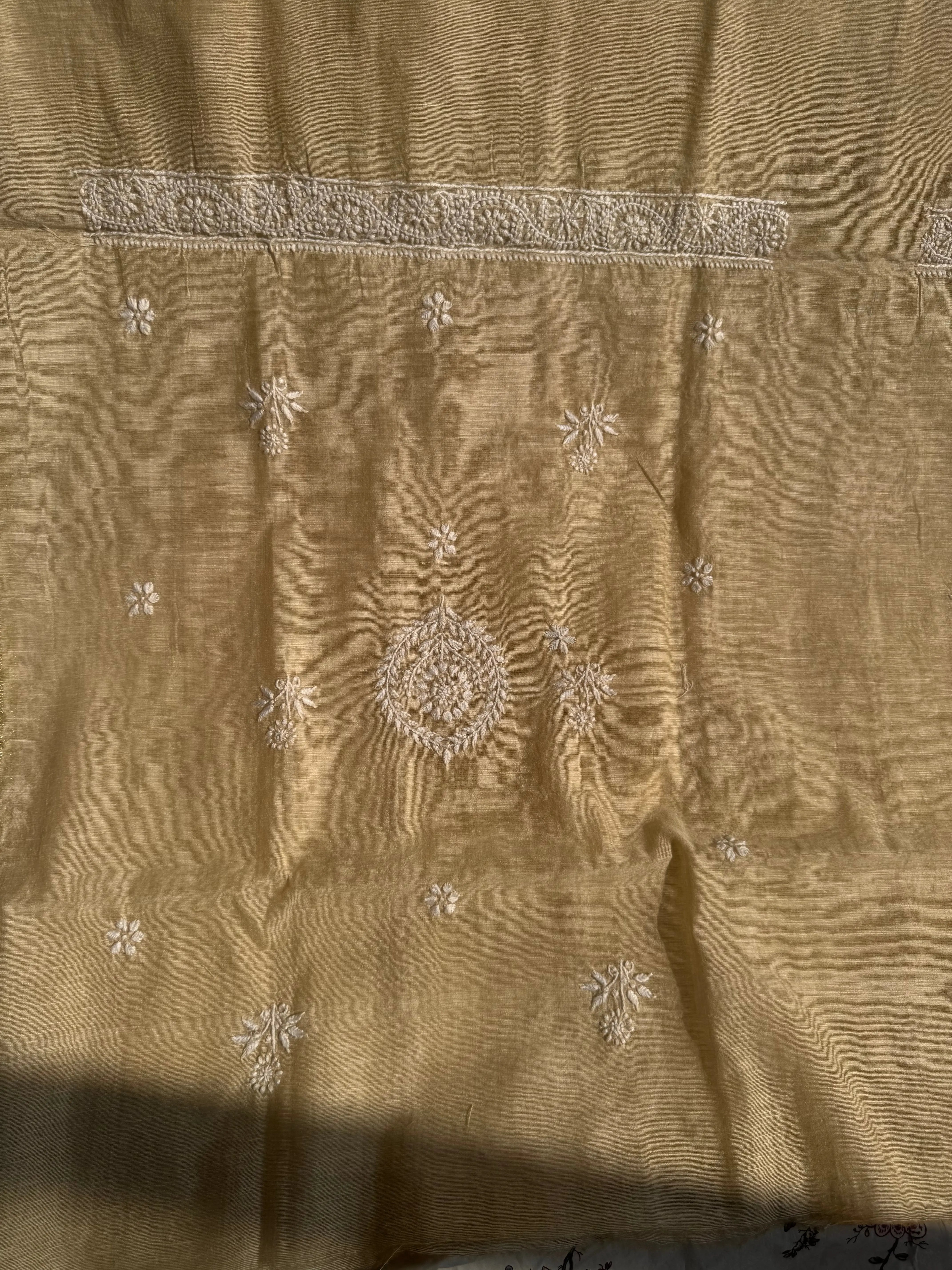 Khaadi Cotton Chikankari Kurti Length - Natural Beige ARIAA CHIKANKARI