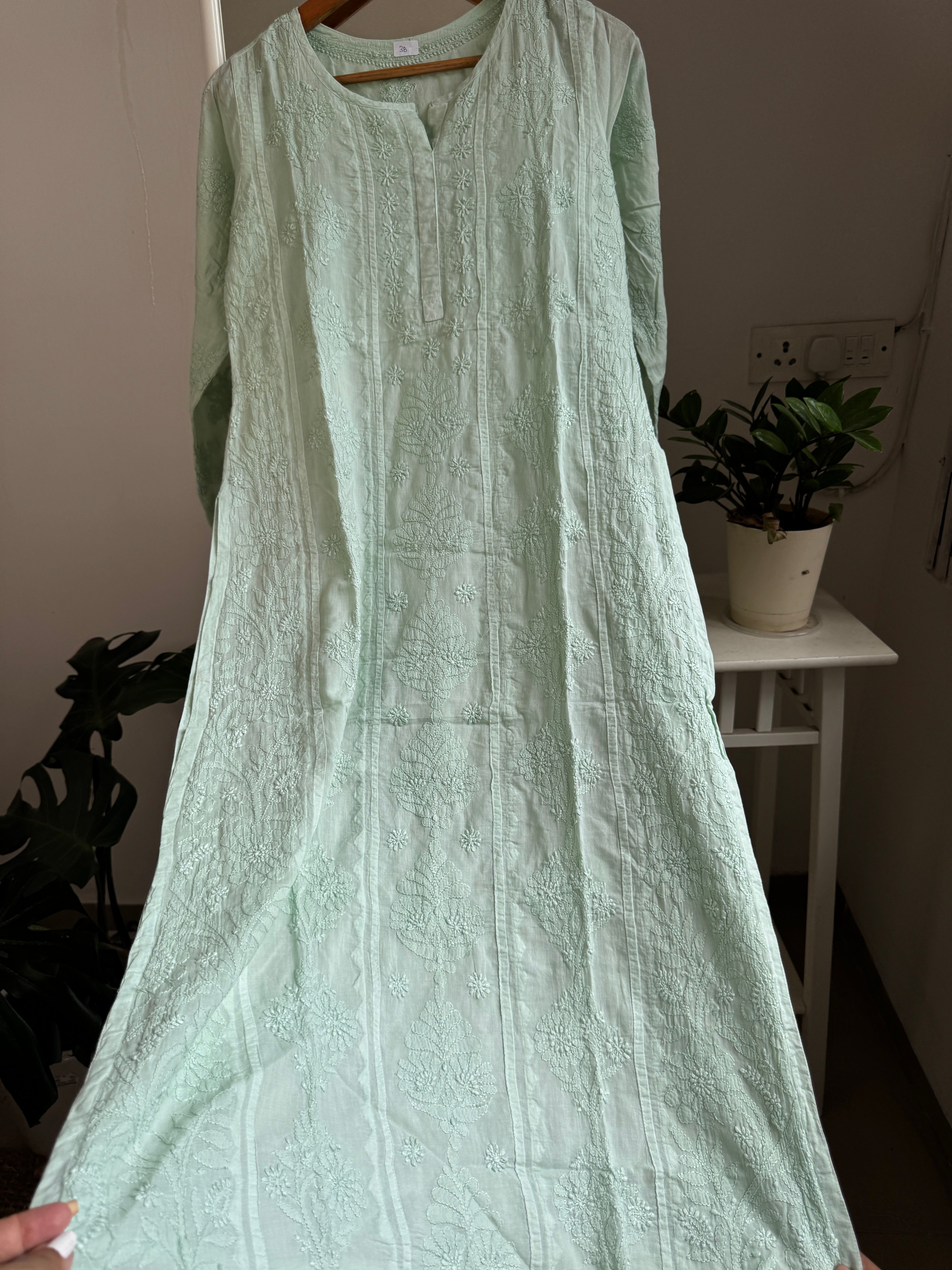 Mul Cotton Green Chikankari Kurti - Bela Collection ARIAA CHIKANKARI