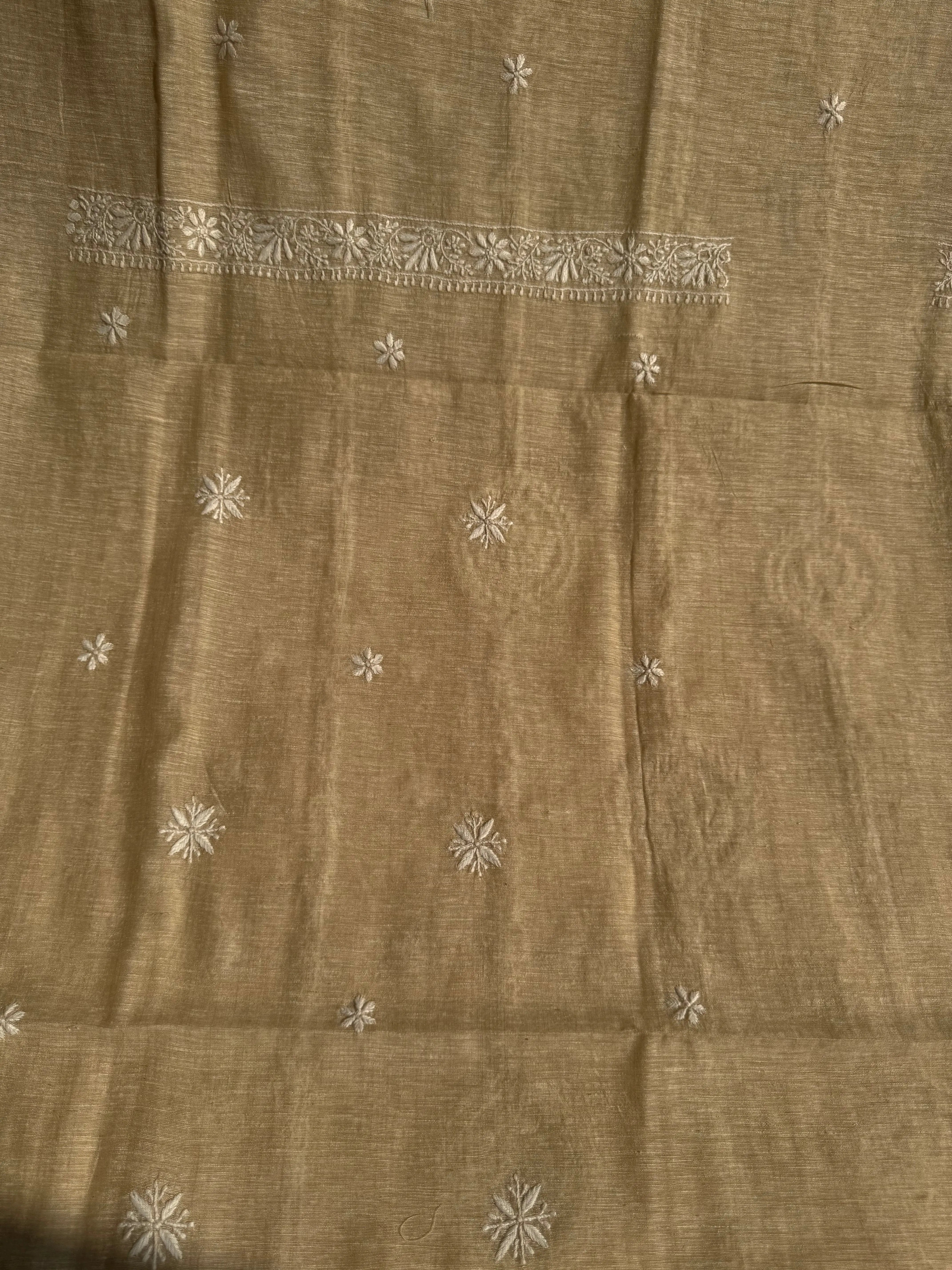 Chanderi Chikankari Kurta Length - Mens-Beige ARIAA CHIKANKARI