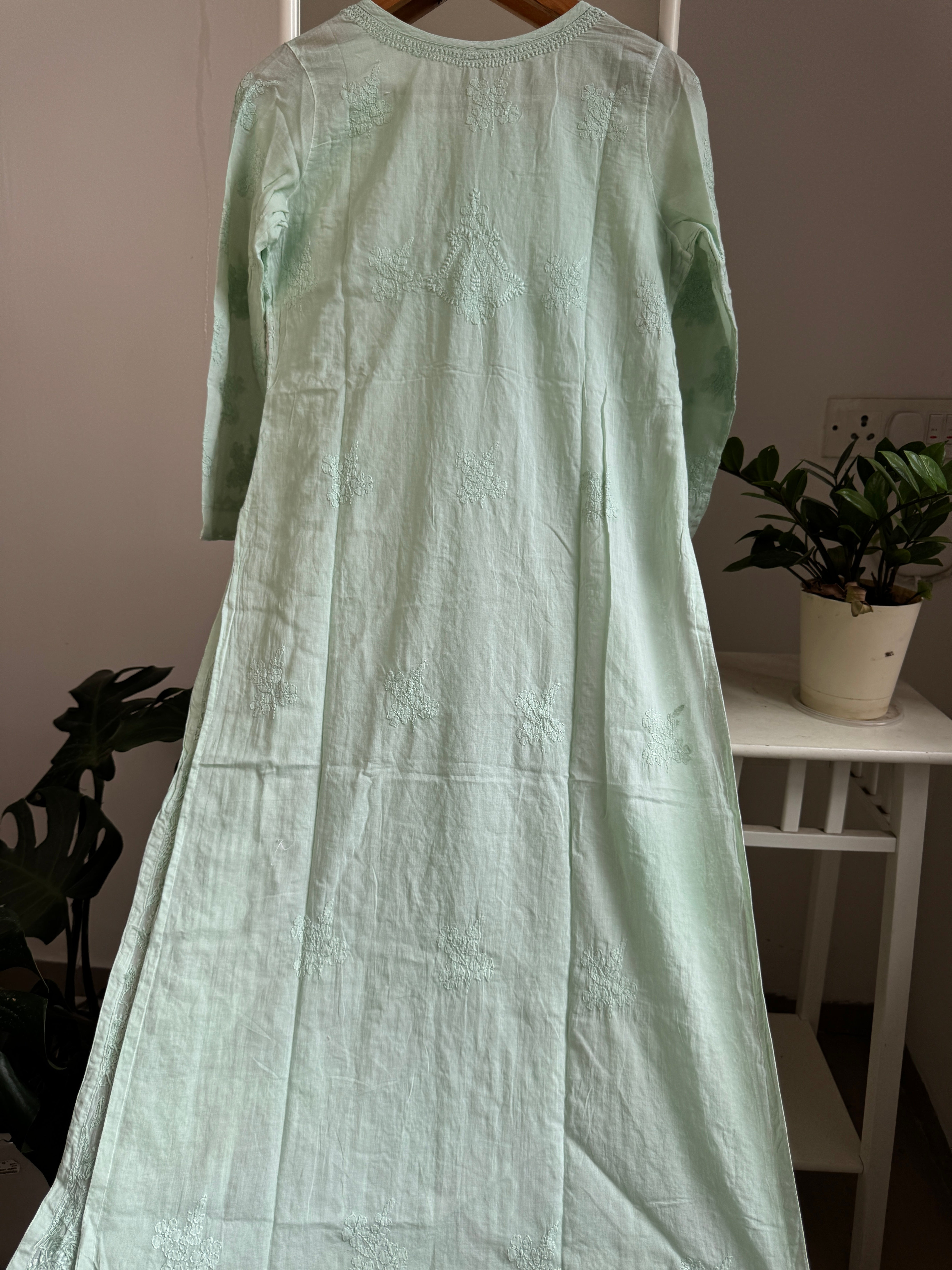 Mul Cotton Green Chikankari Kurti - Bela Collection ARIAA CHIKANKARI