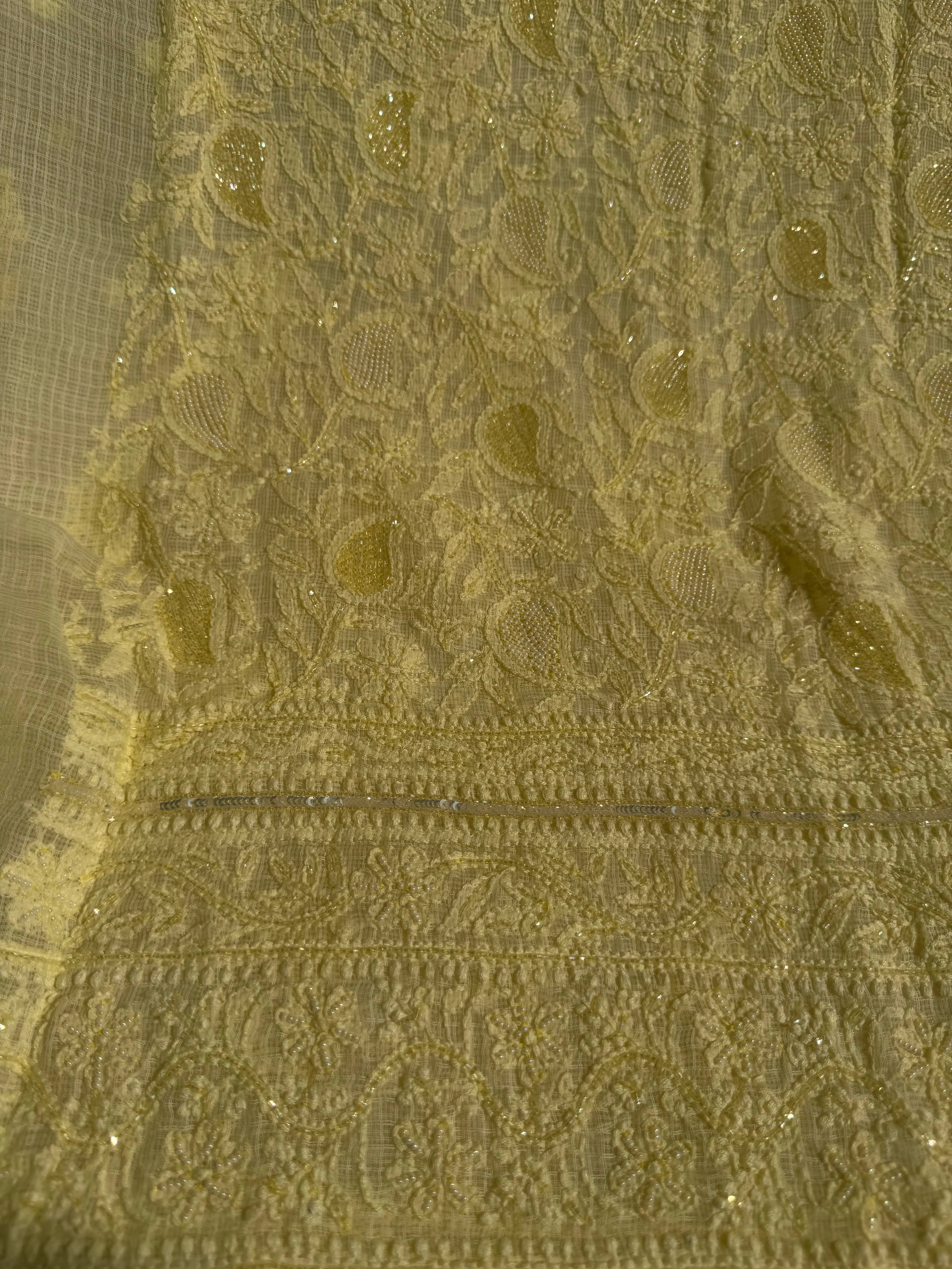 Kota Chikankari Length with Dupatta - Lemon Yellow ARIAA CHIKANKARI