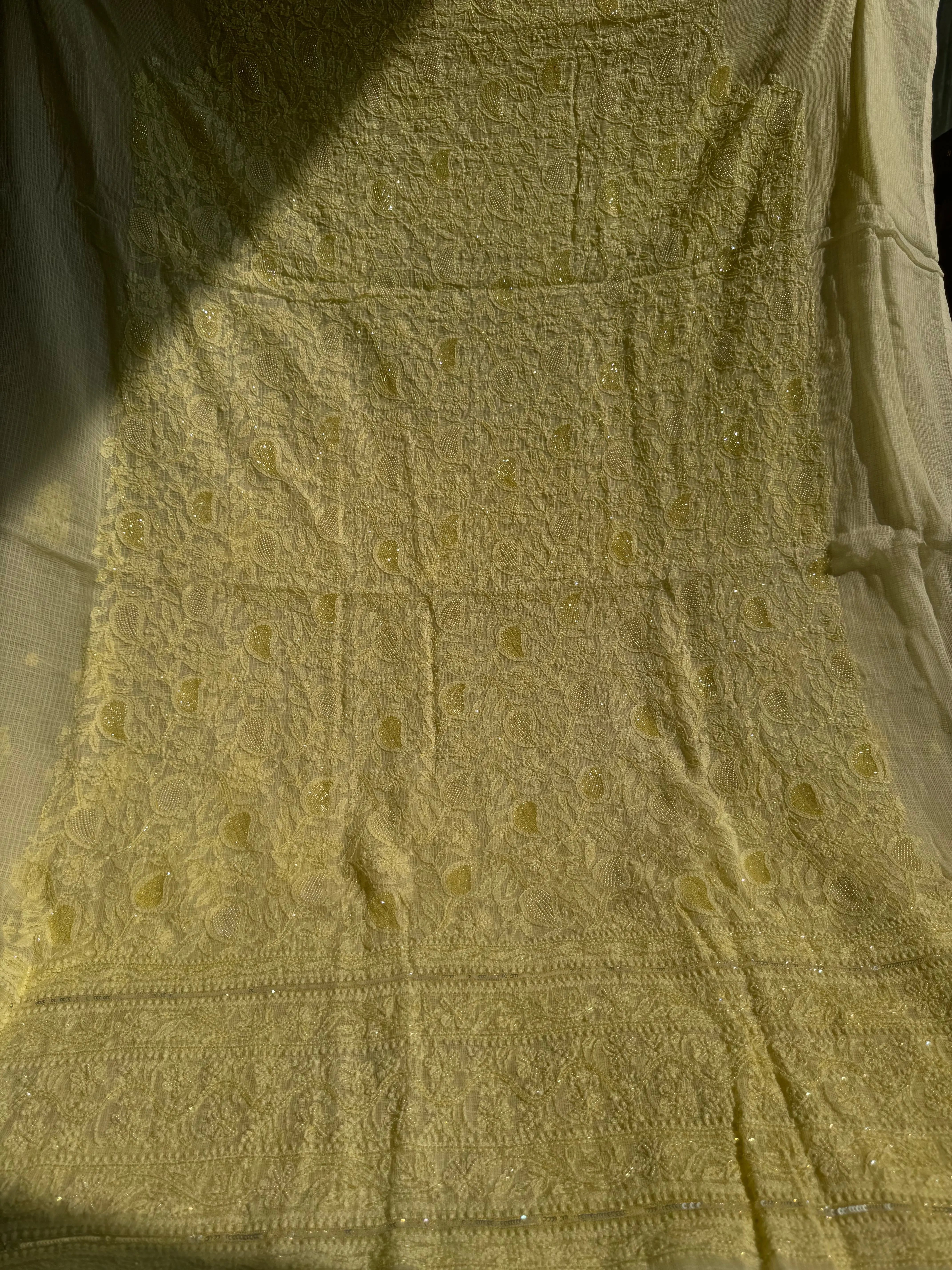 Kota Chikankari Length with Dupatta - Lemon Yellow ARIAA CHIKANKARI