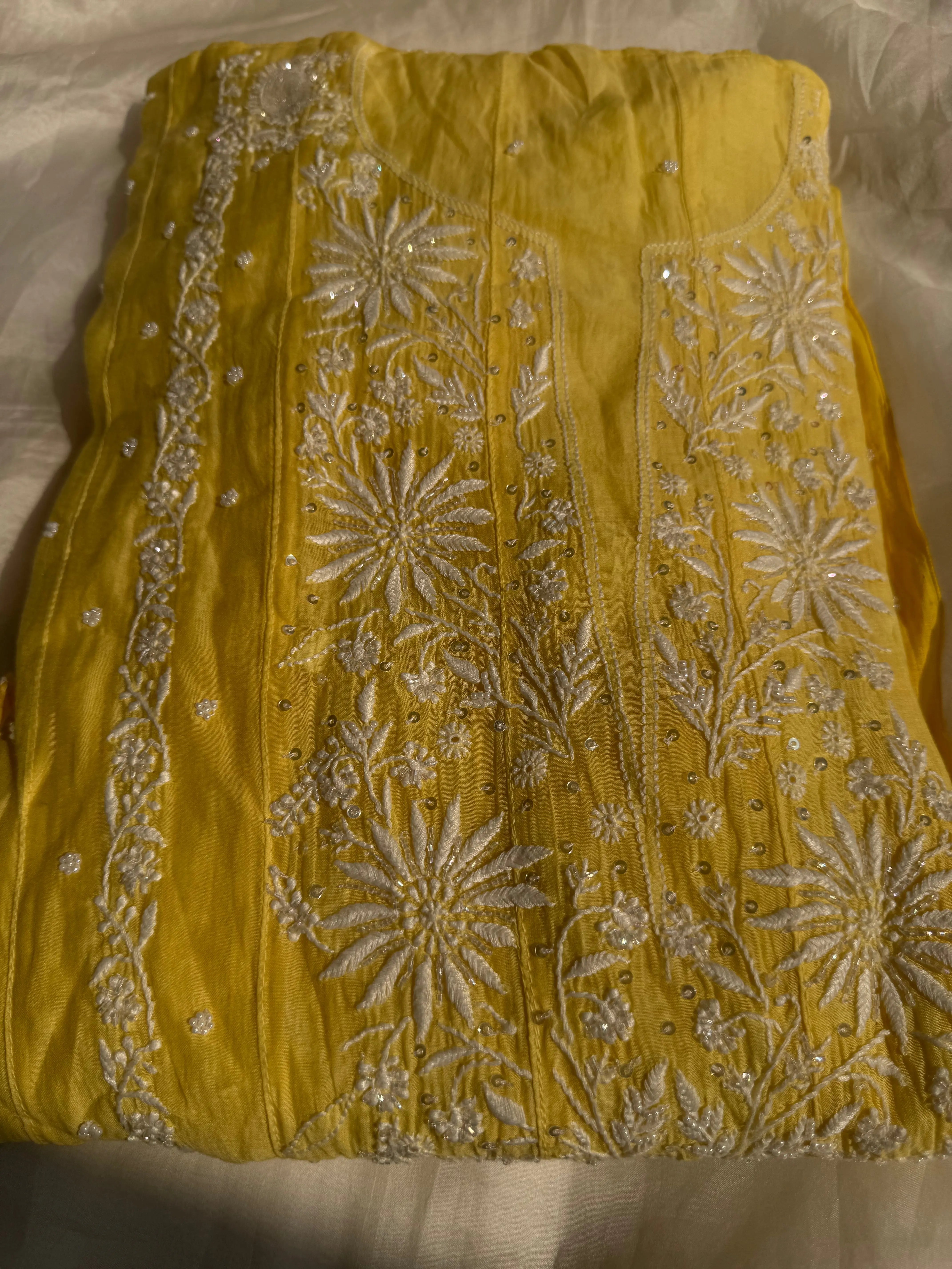 Mul Chanderi Chikankari Anarkali - Yellow ARIAA CHIKANKARI
