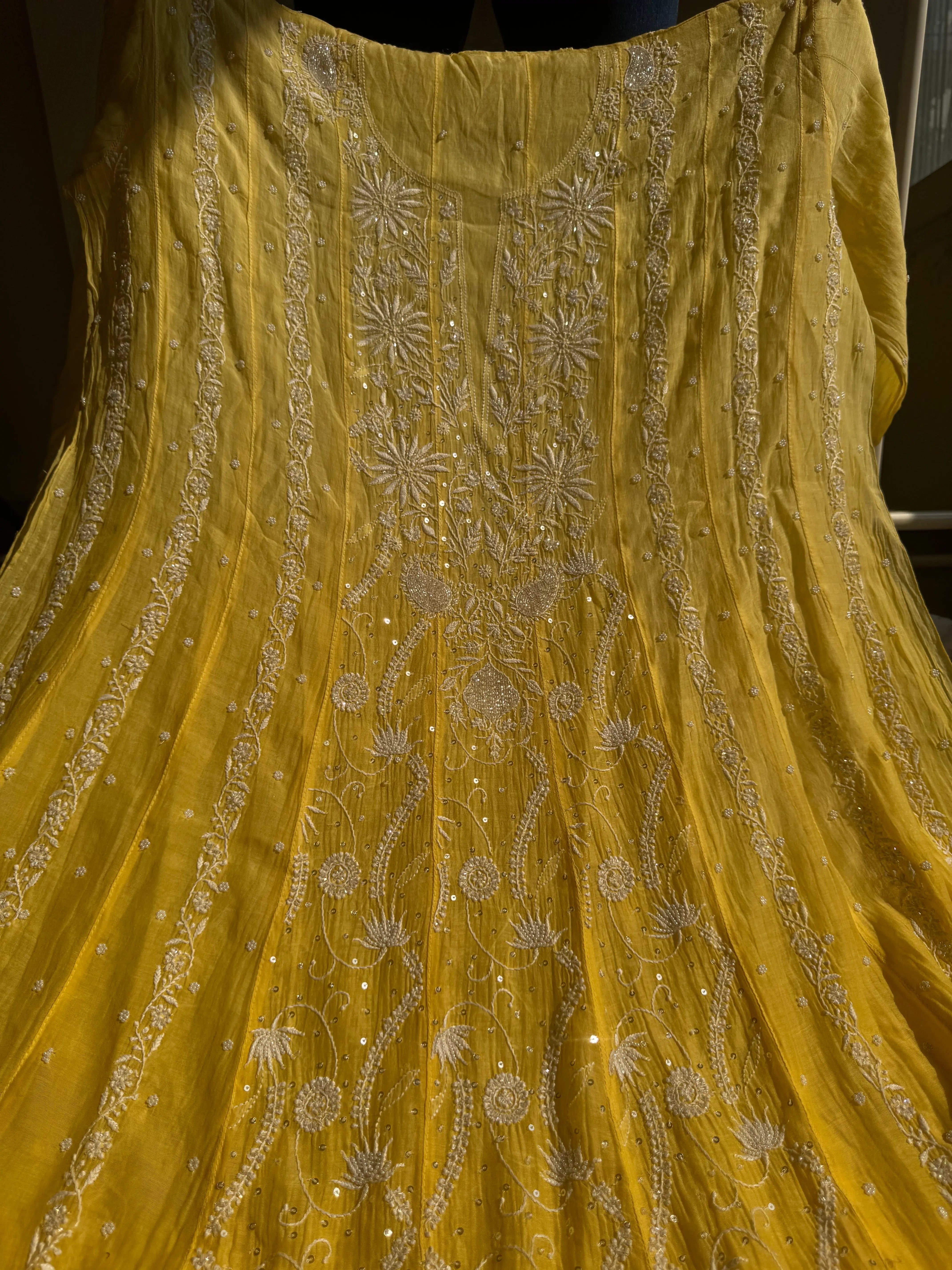 Mul Chanderi Chikankari Anarkali - Yellow ARIAA CHIKANKARI