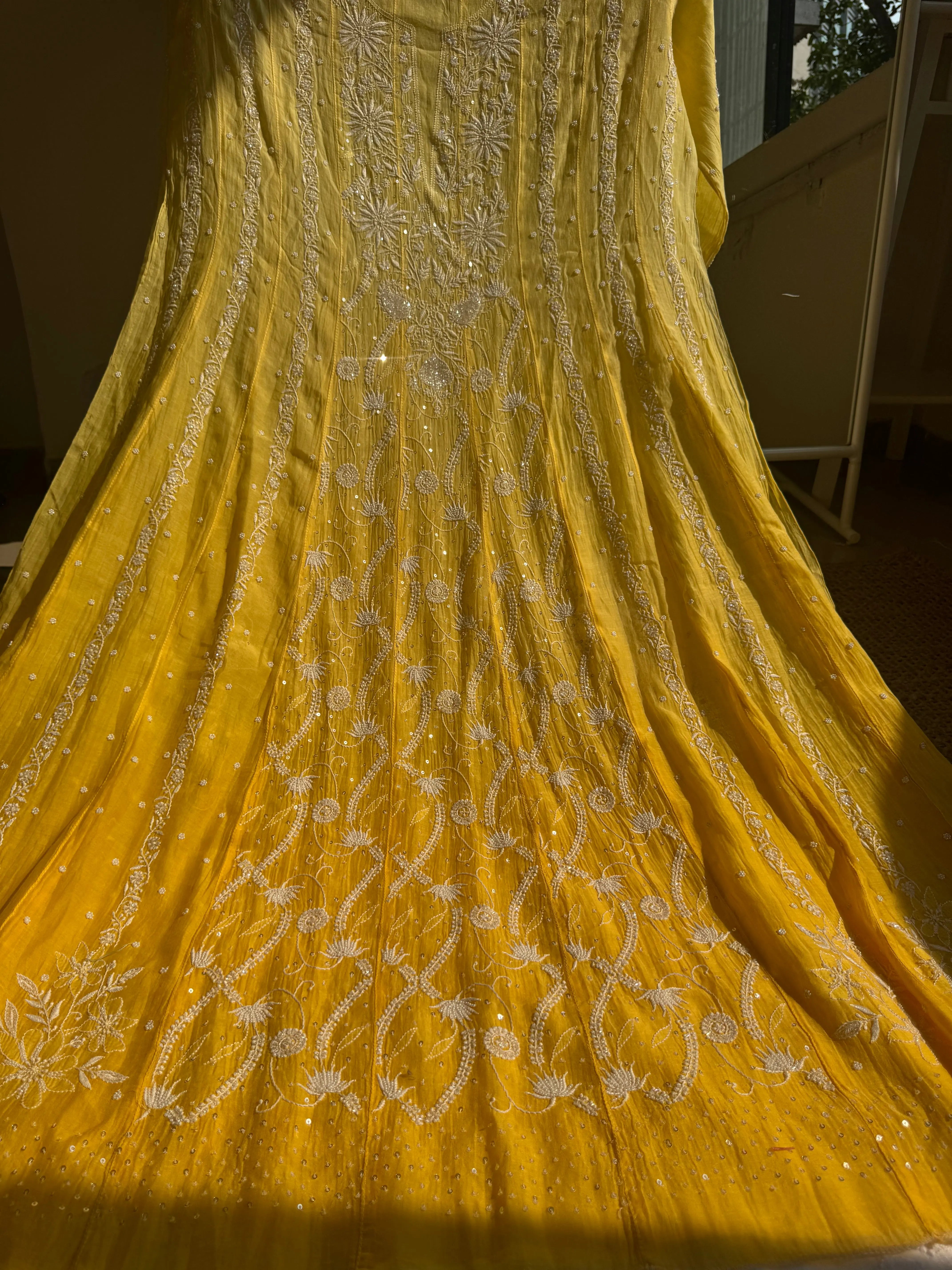 Mul Chanderi Chikankari Anarkali - Yellow ARIAA CHIKANKARI