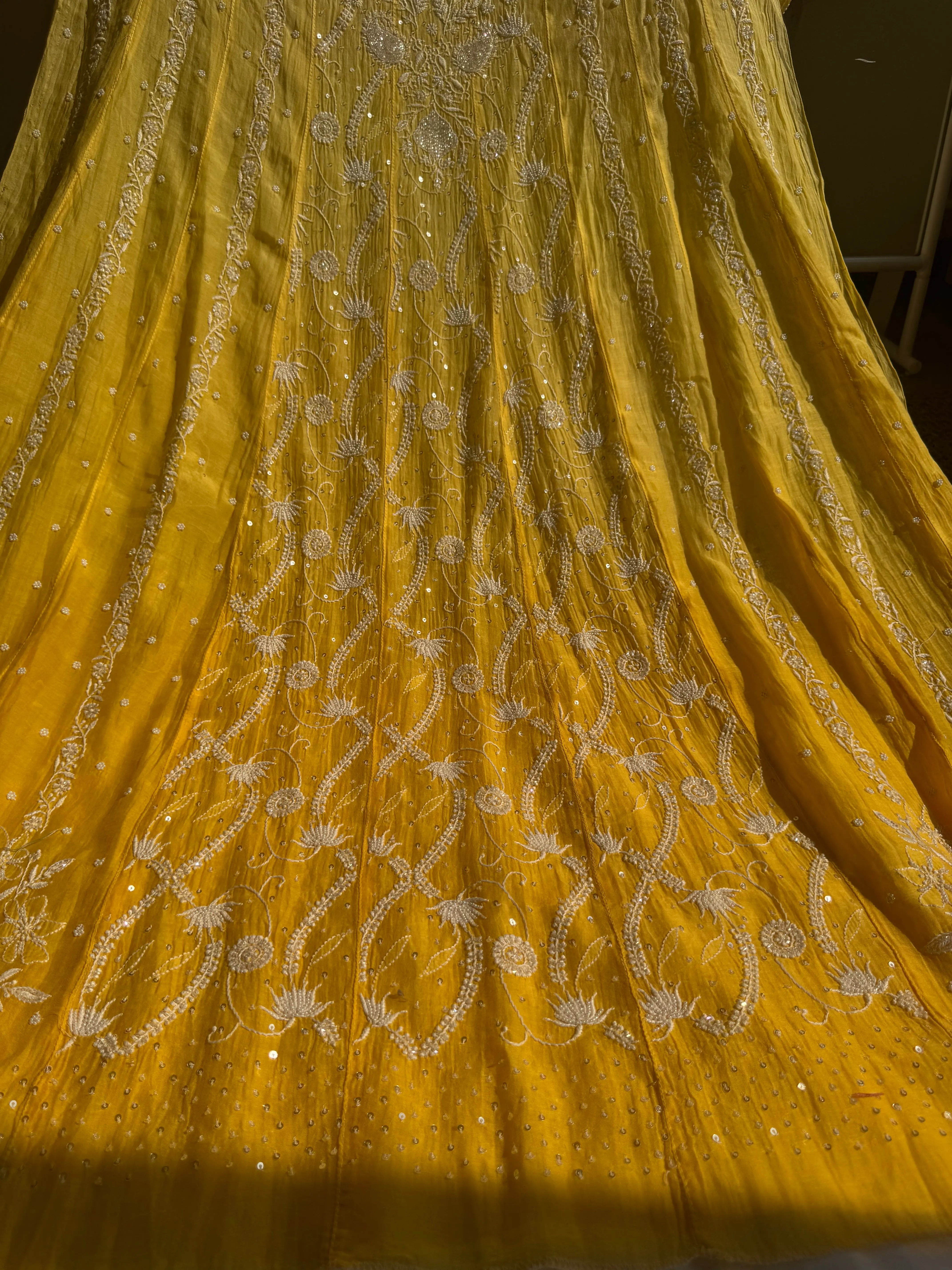 Mul Chanderi Chikankari Anarkali - Yellow ARIAA CHIKANKARI