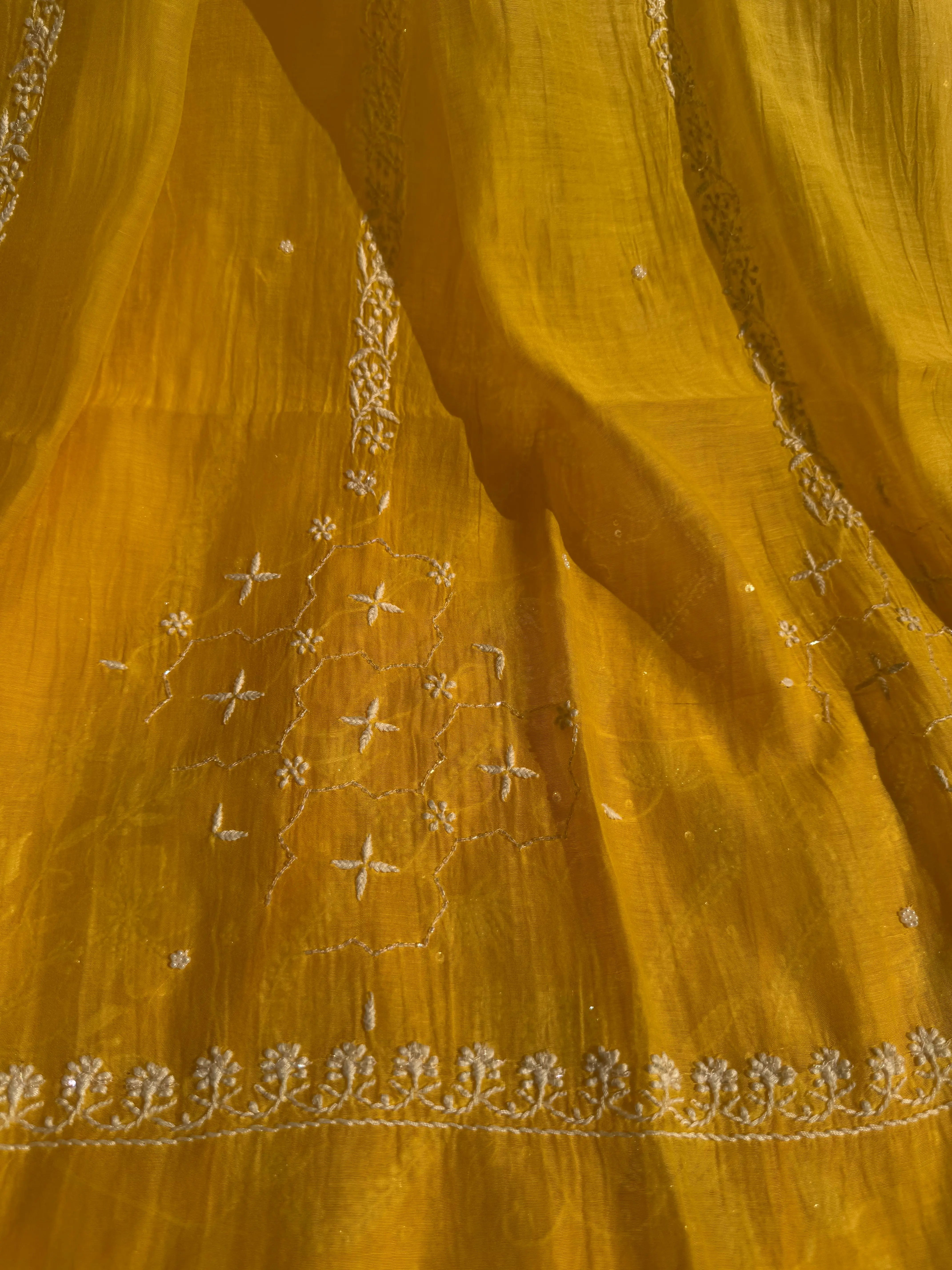 Mul Chanderi Chikankari Anarkali - Yellow ARIAA CHIKANKARI