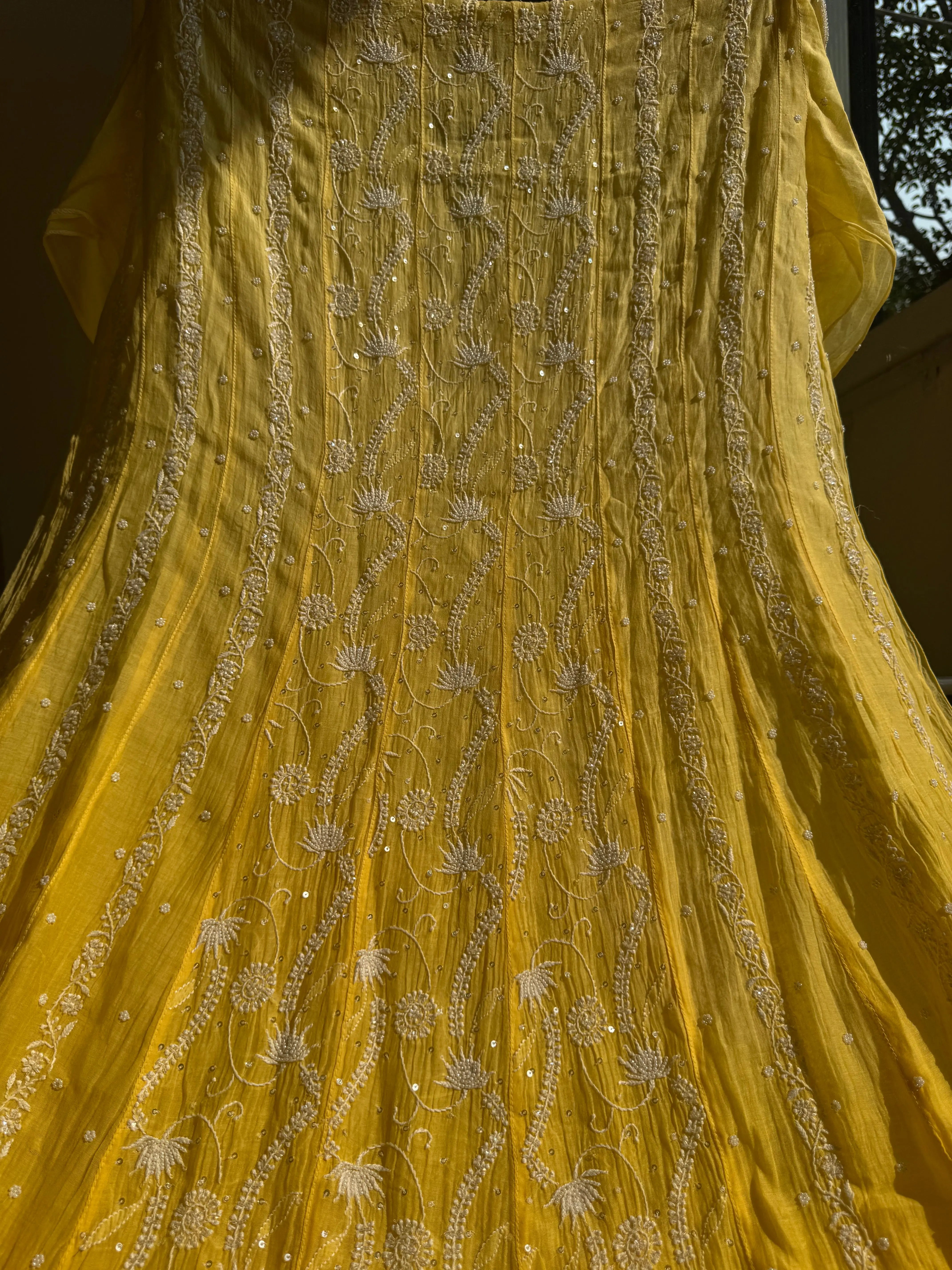 Mul Chanderi Chikankari Anarkali - Yellow ARIAA CHIKANKARI