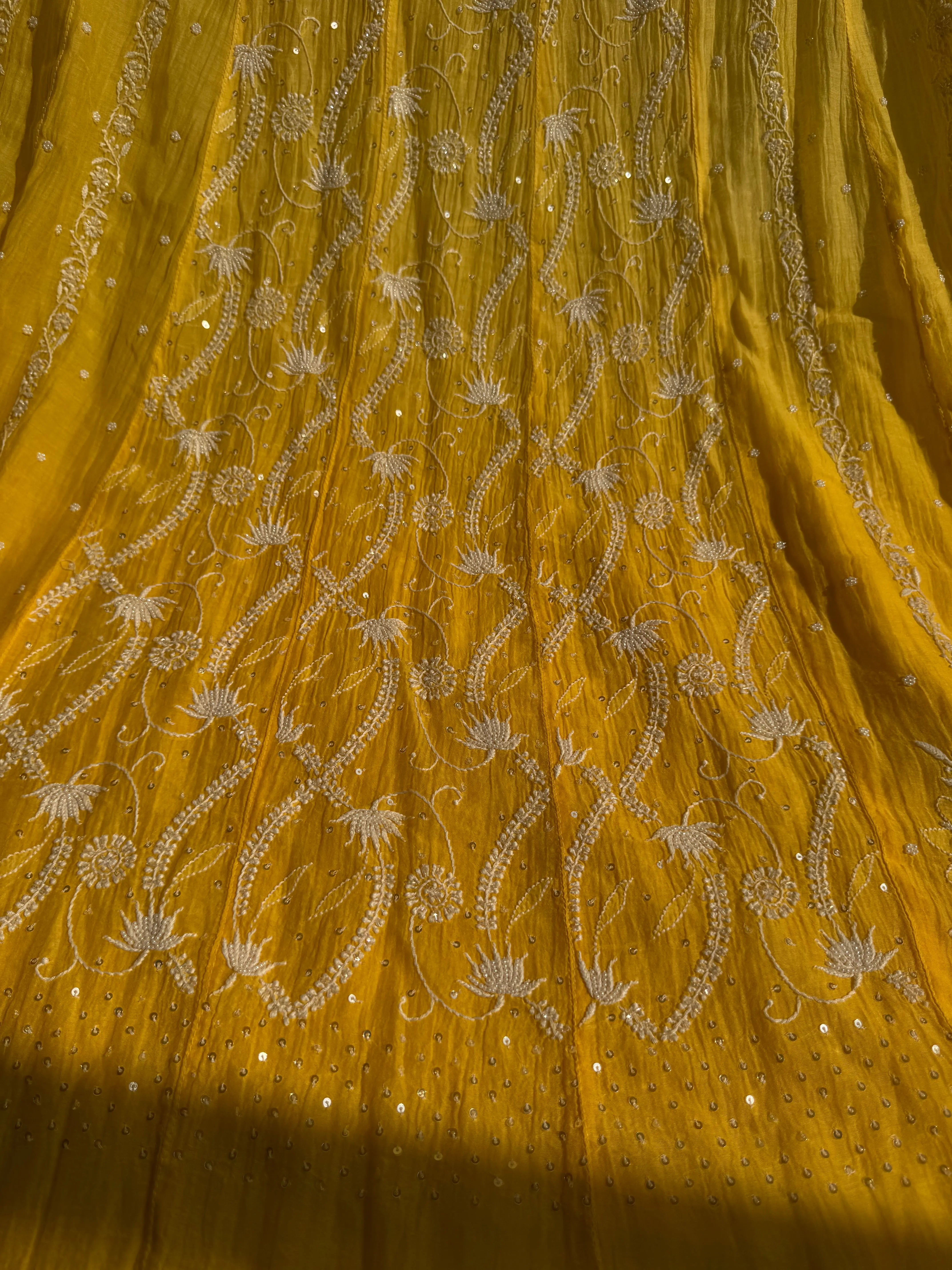 Mul Chanderi Chikankari Anarkali - Yellow ARIAA CHIKANKARI