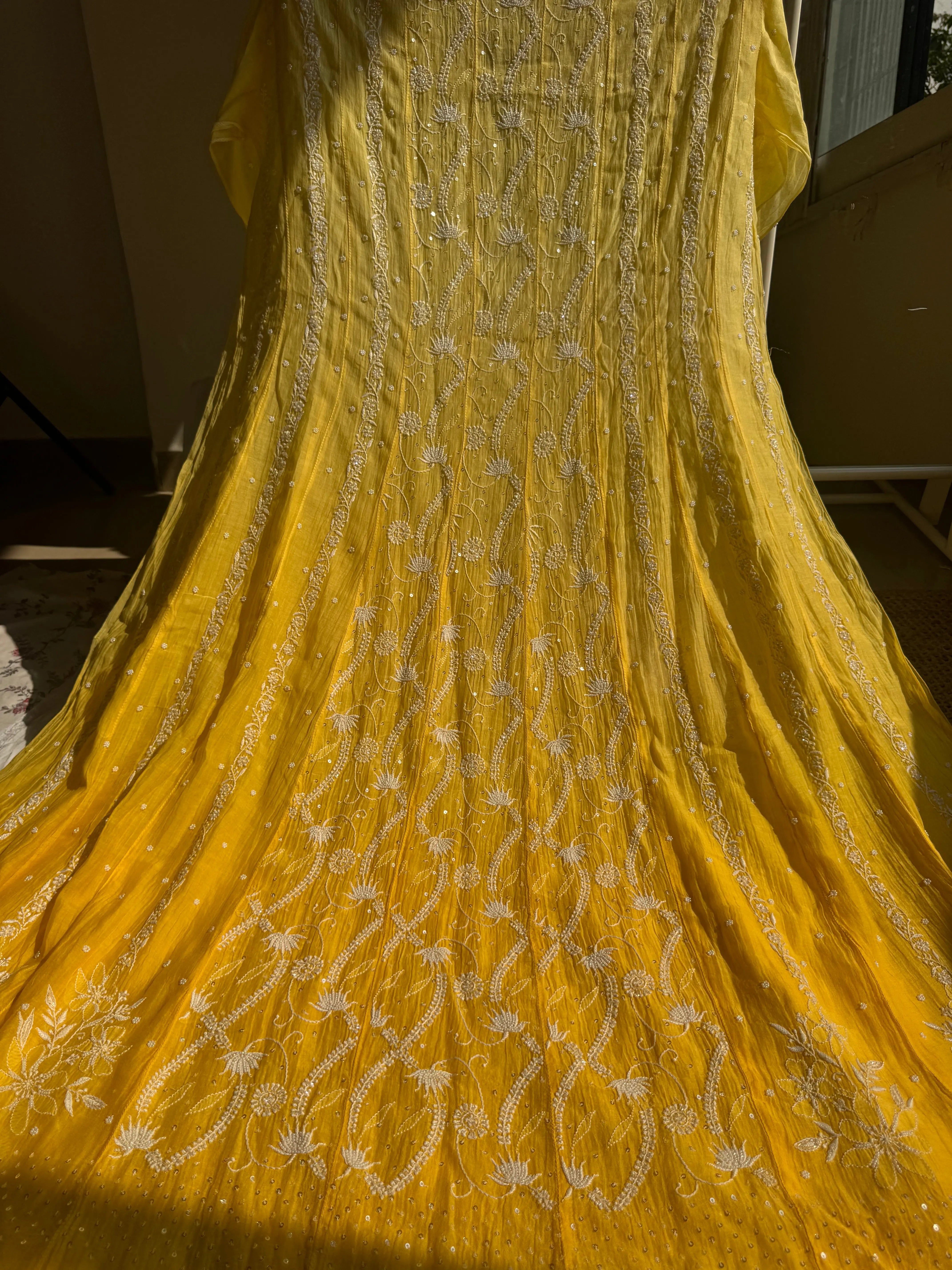 Mul Chanderi Chikankari Anarkali - Yellow ARIAA CHIKANKARI
