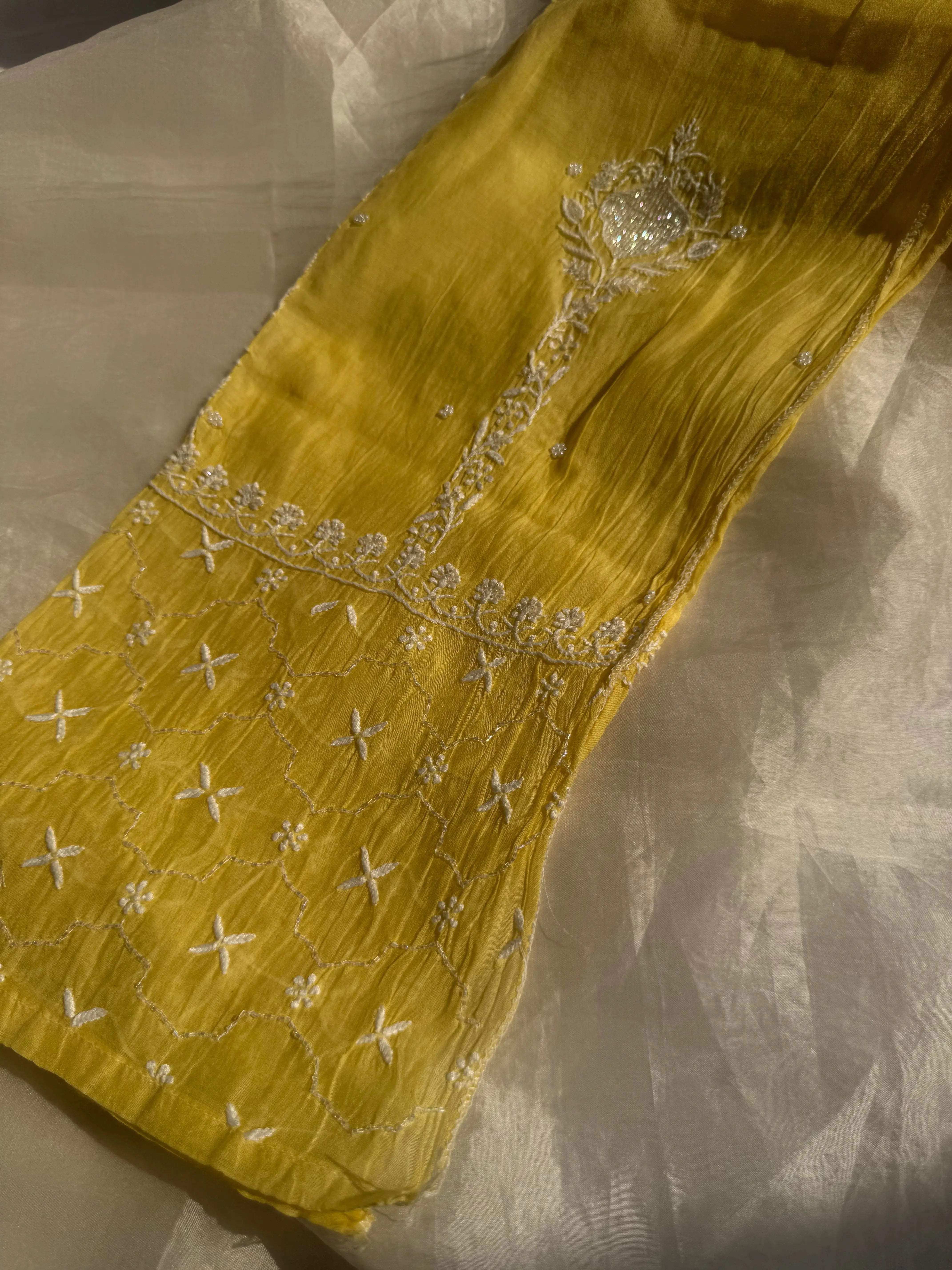 Mul Chanderi Chikankari Anarkali - Yellow ARIAA CHIKANKARI