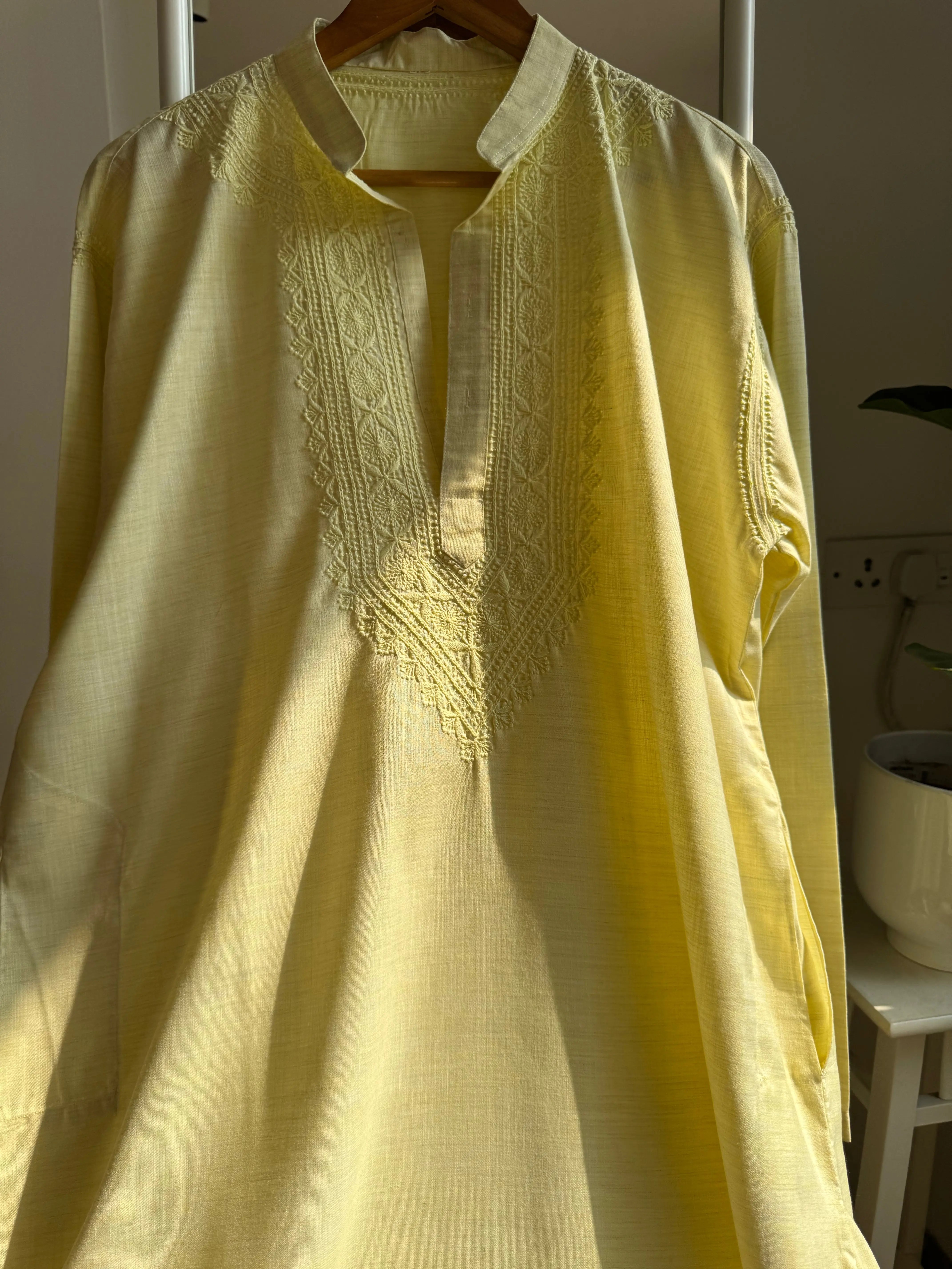 Cotton Chikankari Kurta - Yellow - Men's Collection ARIAA CHIKANKARI