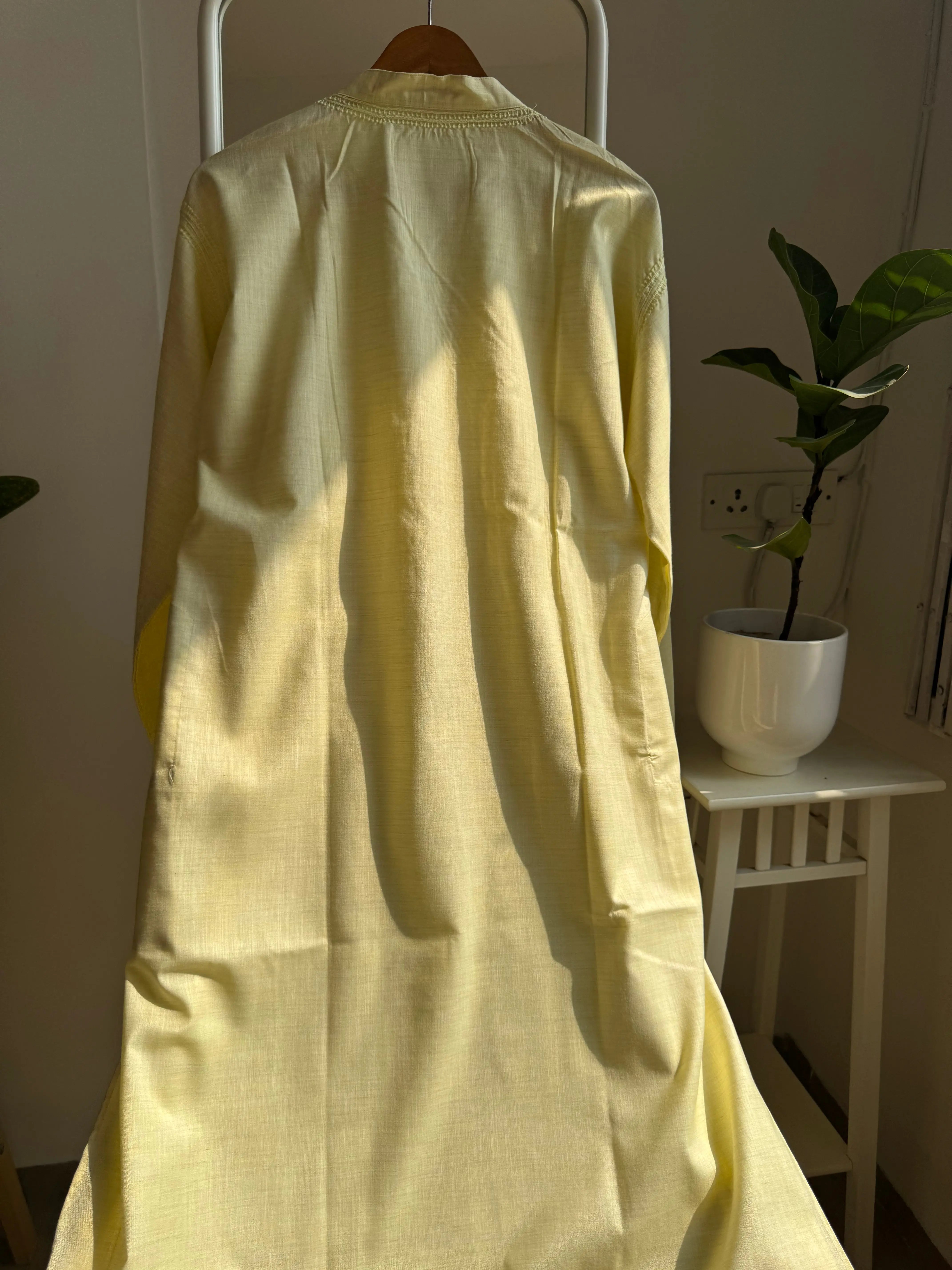 Cotton Chikankari Kurta - Yellow - Men's Collection ARIAA CHIKANKARI