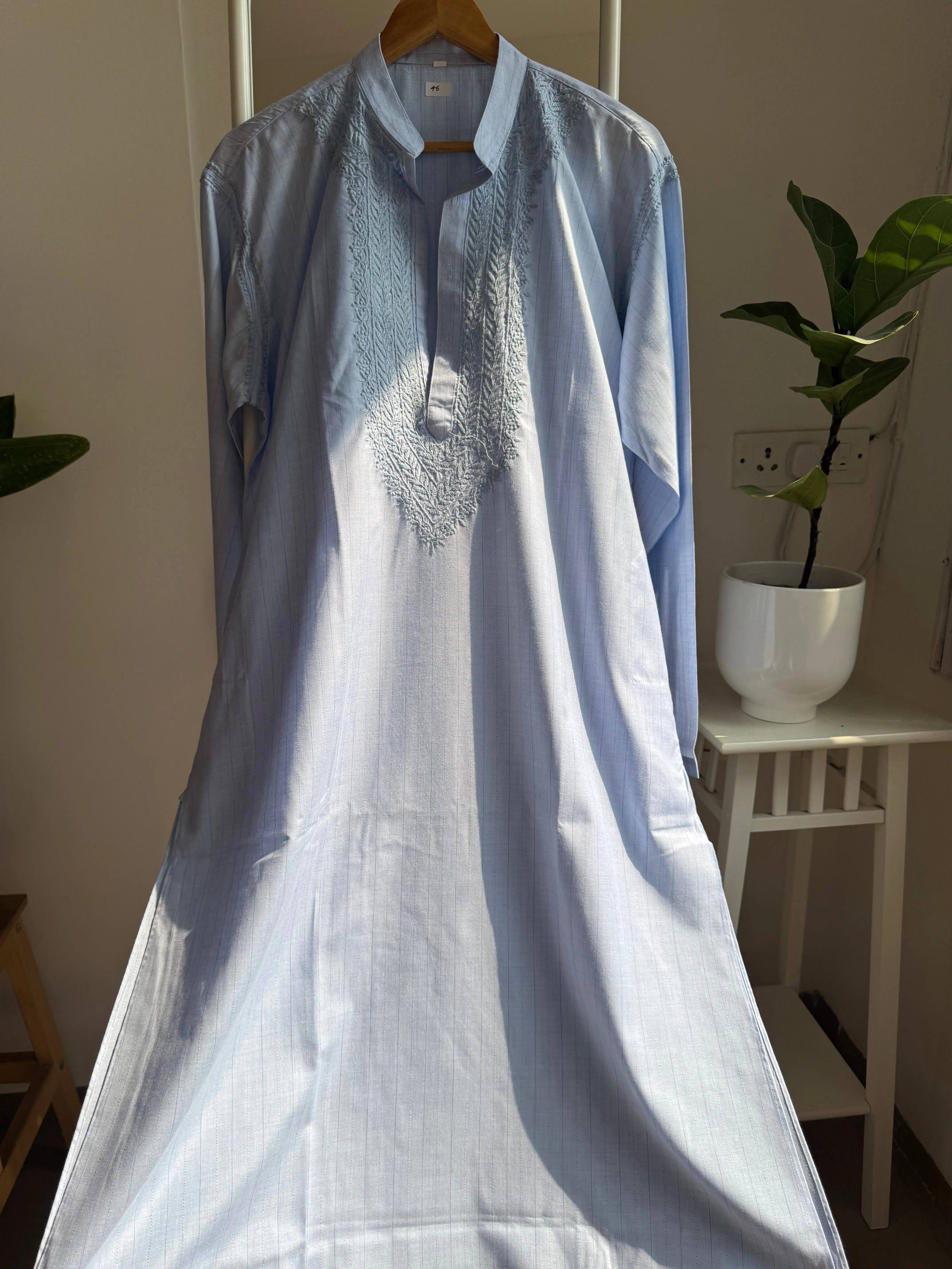 Cotton Chikankari Kurta - Blue - Men's Collection ARIAA CHIKANKARI