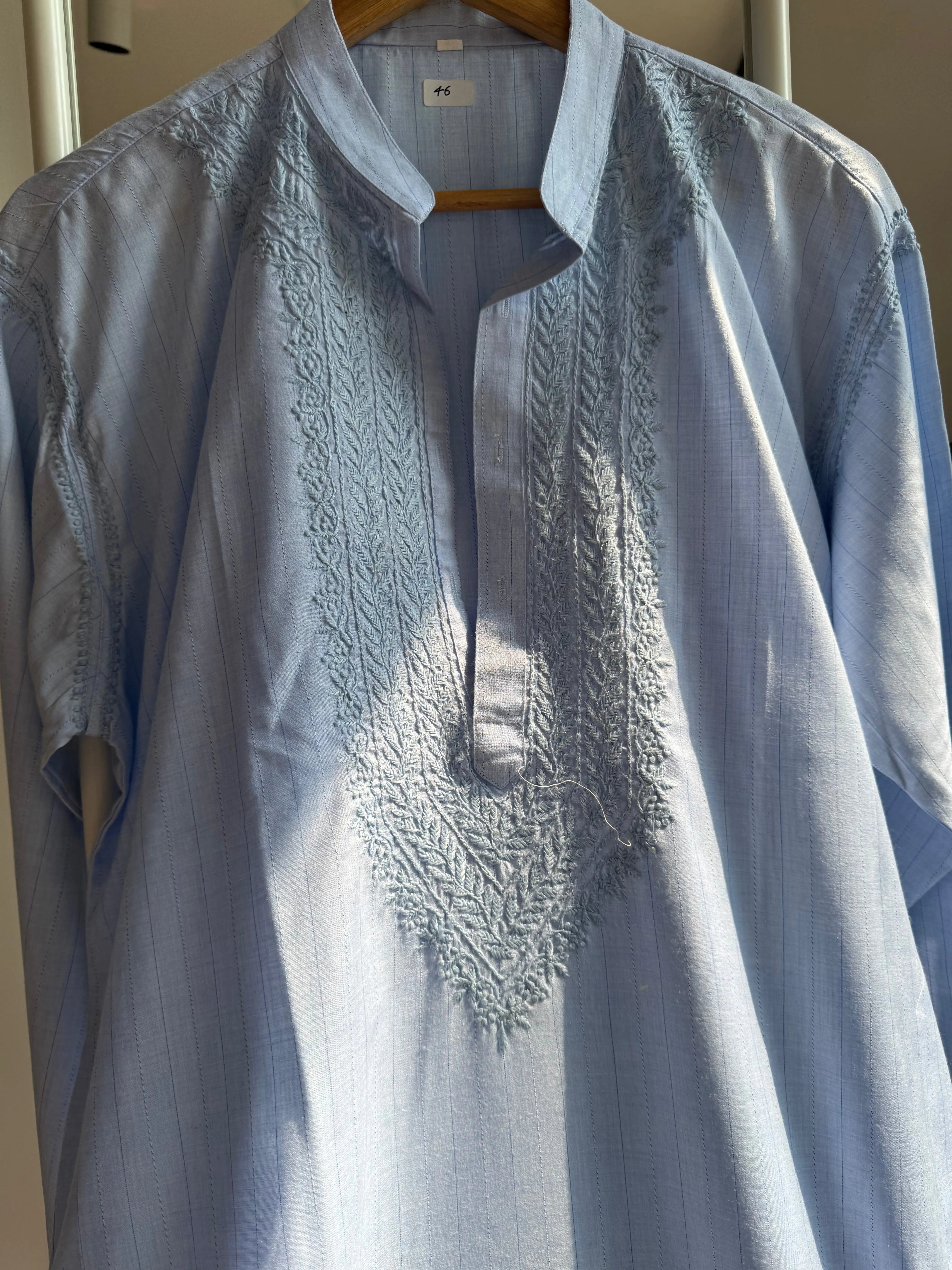 Cotton Chikankari Kurta - Blue - Men's Collection ARIAA CHIKANKARI