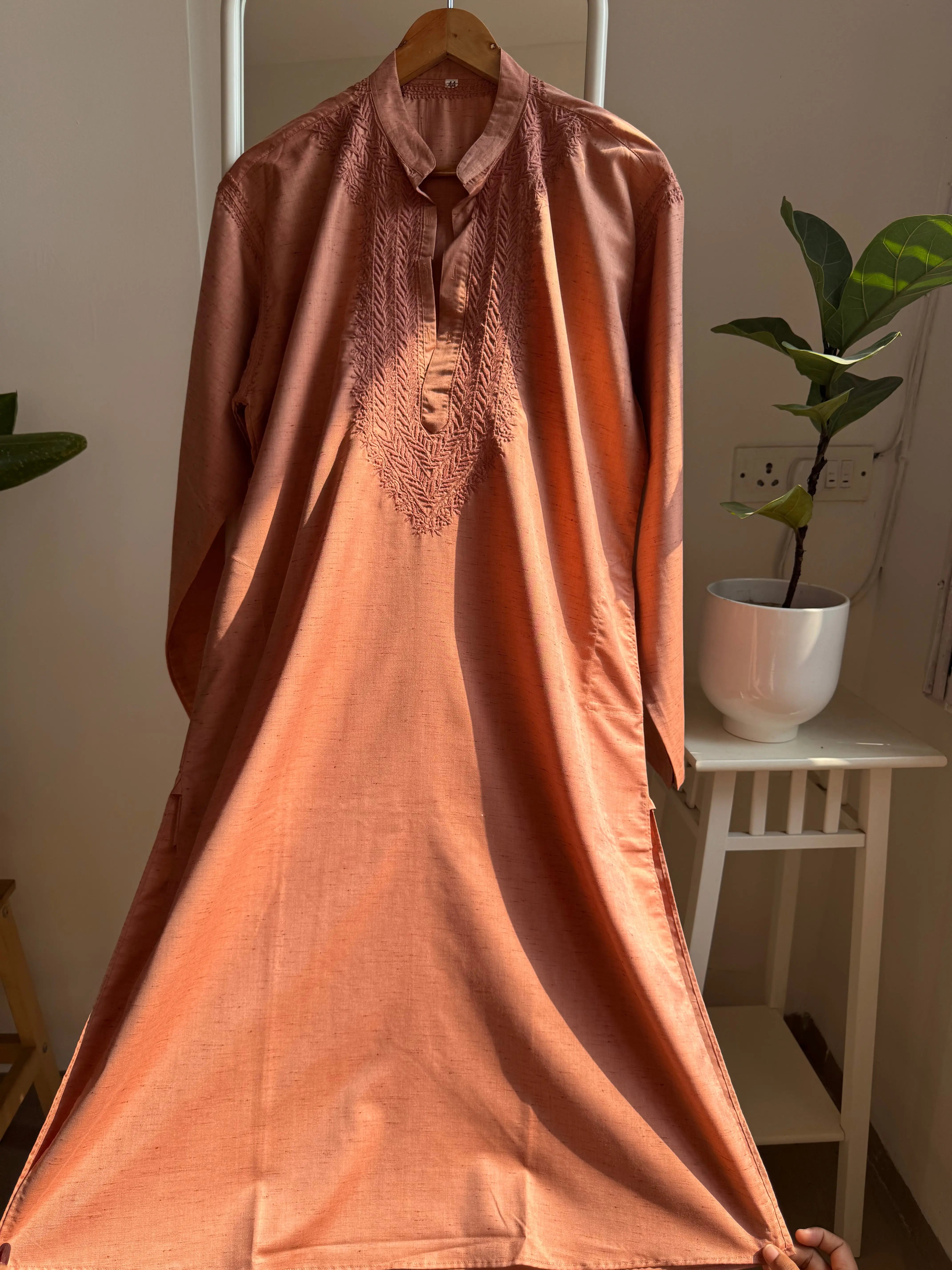 Cotton Chikankari Kurta - Rosewod - Men's Collection ARIAA CHIKANKARI