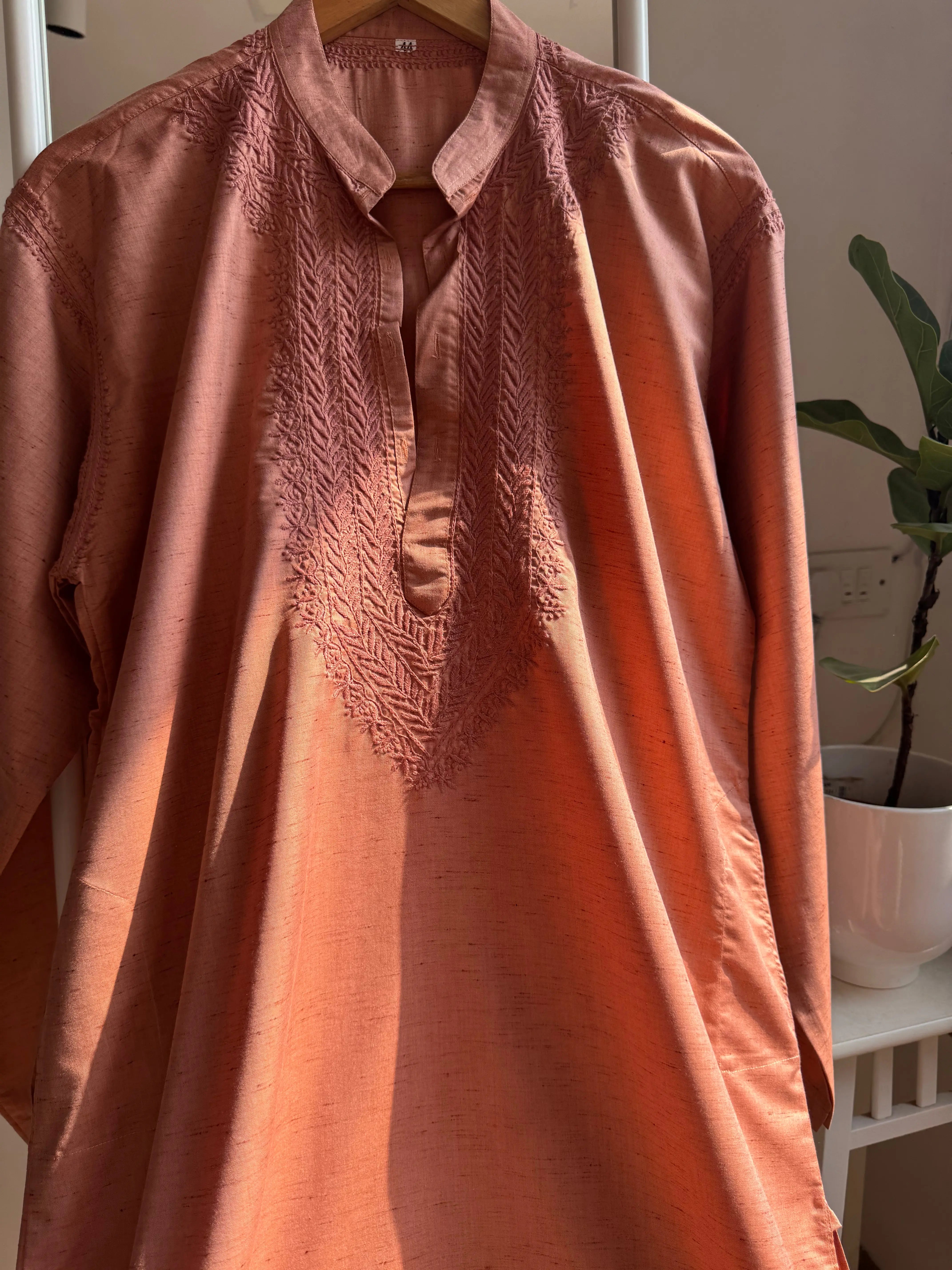 Cotton Chikankari Kurta - Rosewod - Men's Collection ARIAA CHIKANKARI