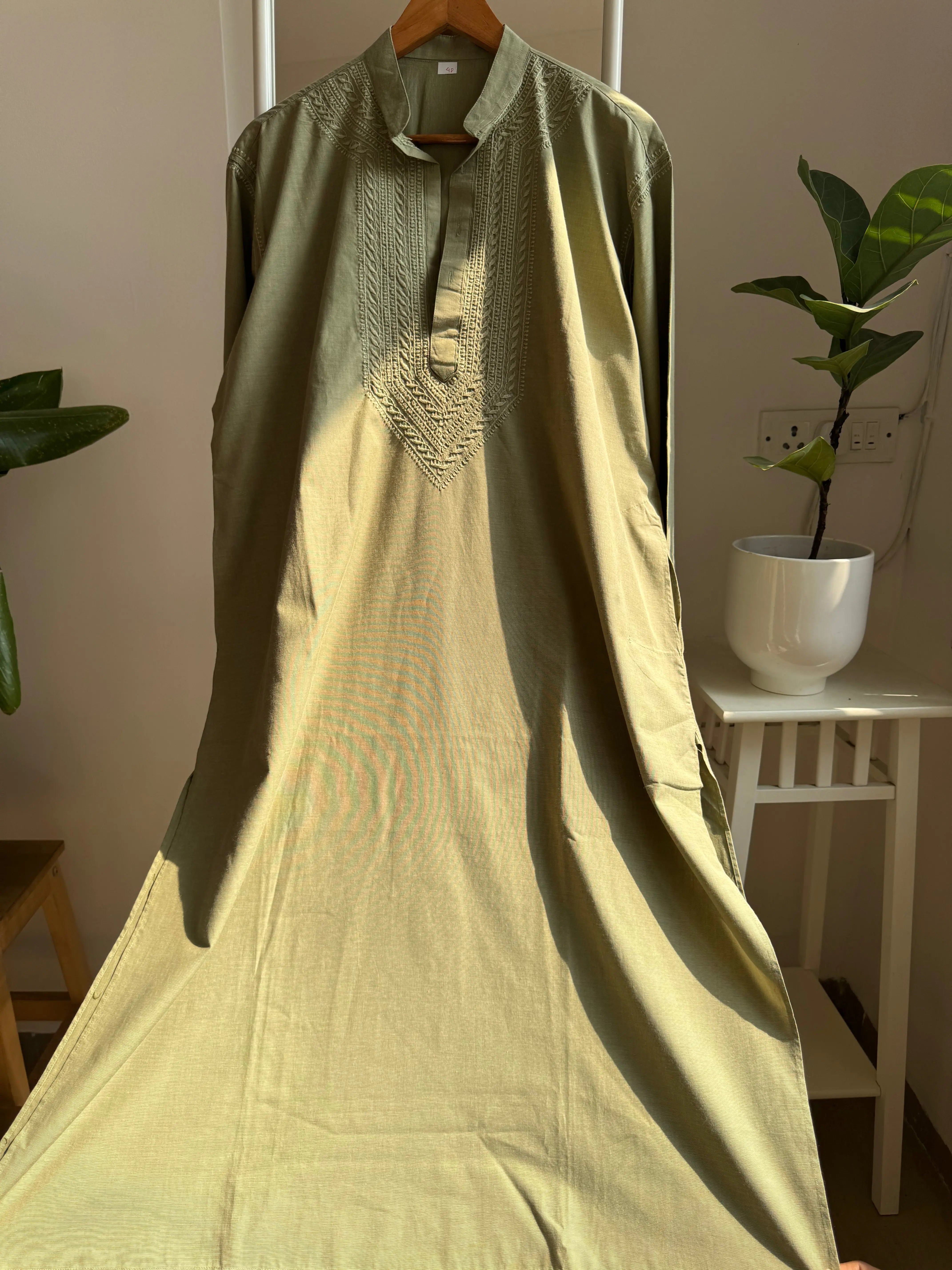 Cotton Chikankari Kurta - Green - Men's Collection ARIAA CHIKANKARI