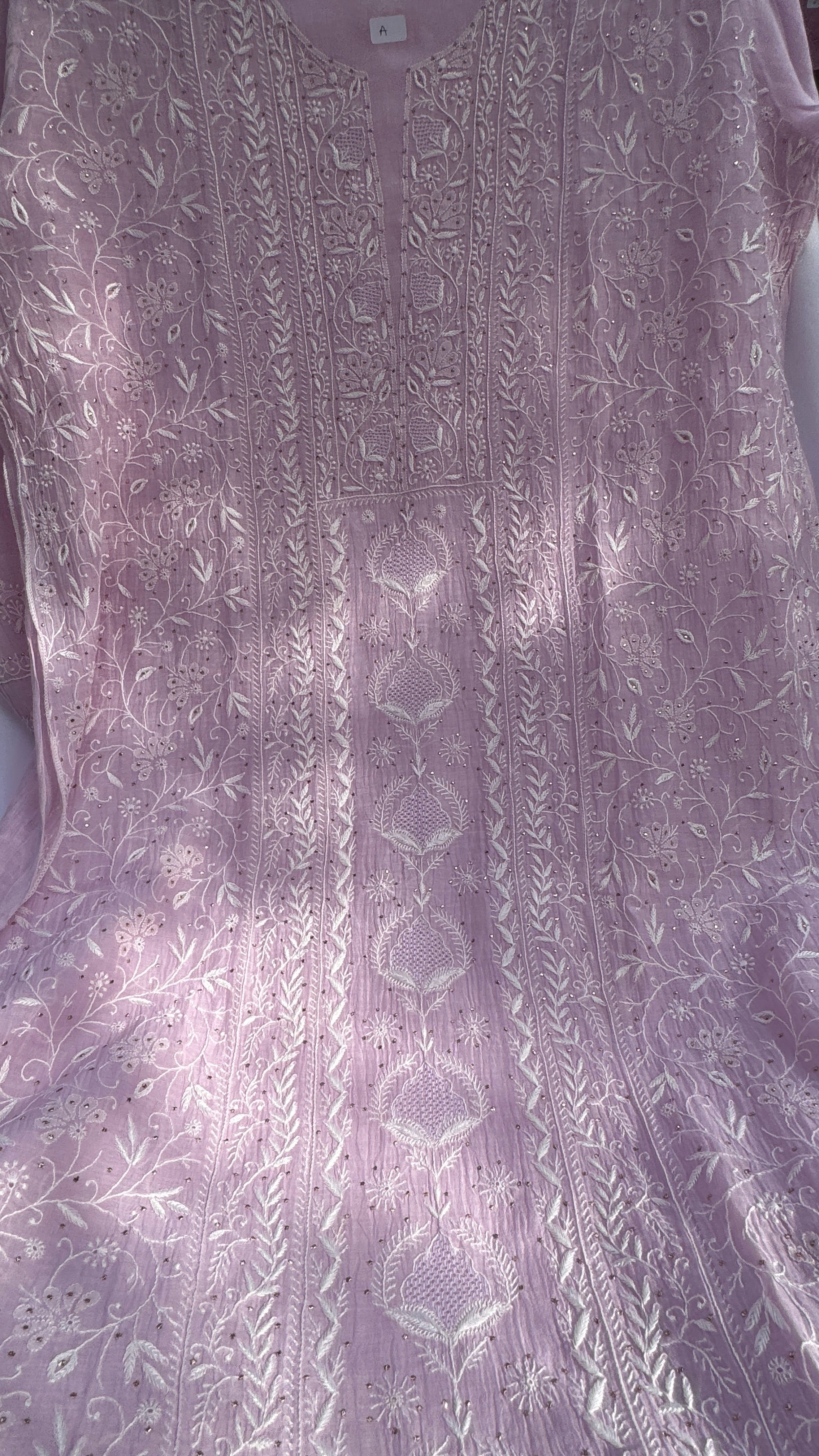 Mul Chanderi Chikankari Unstitched Length with Dupatta with Mukaish Add-On - Lilac