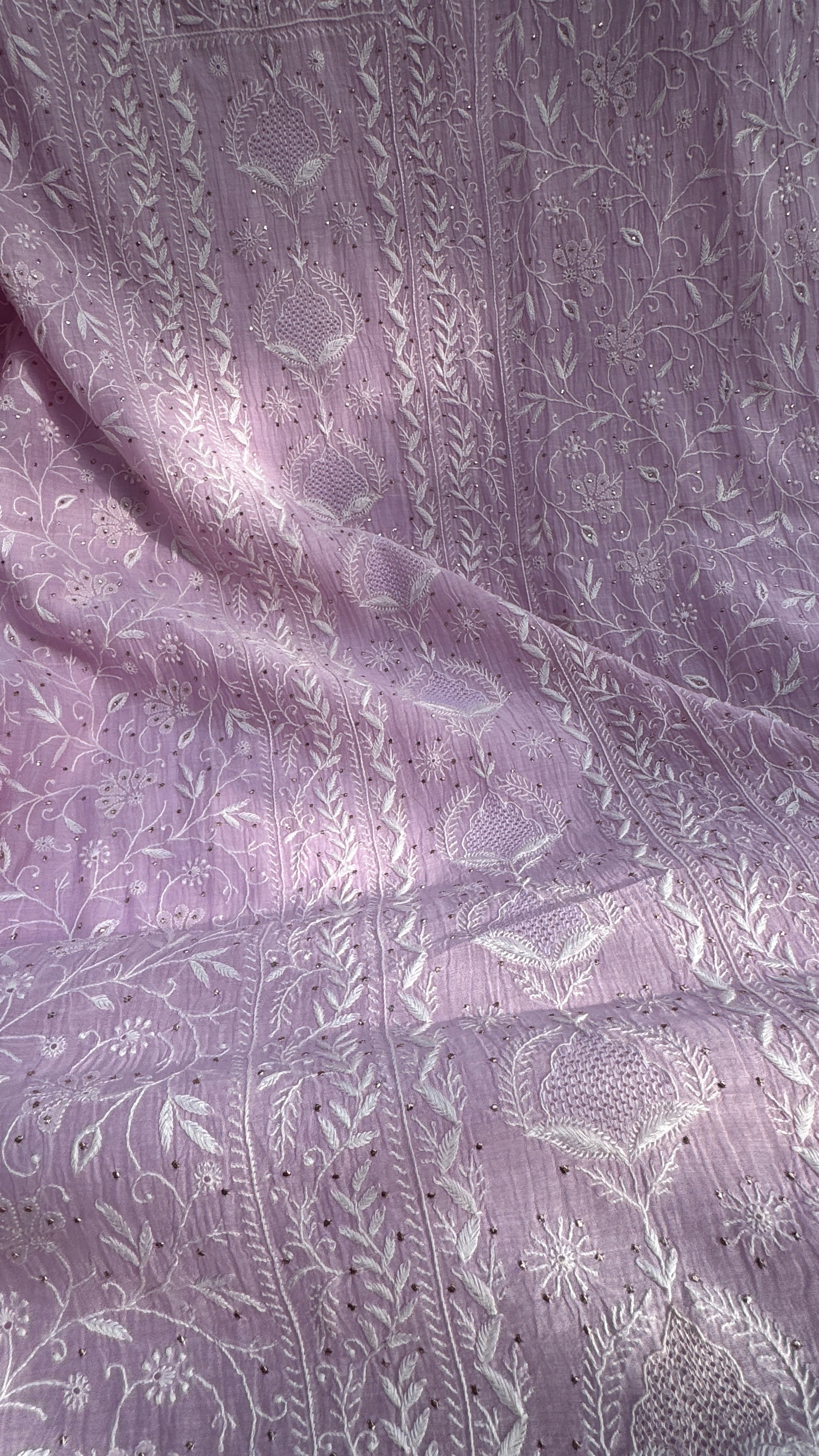 Mul Chanderi Chikankari Unstitched Length with Dupatta with Mukaish Add-On - Lilac