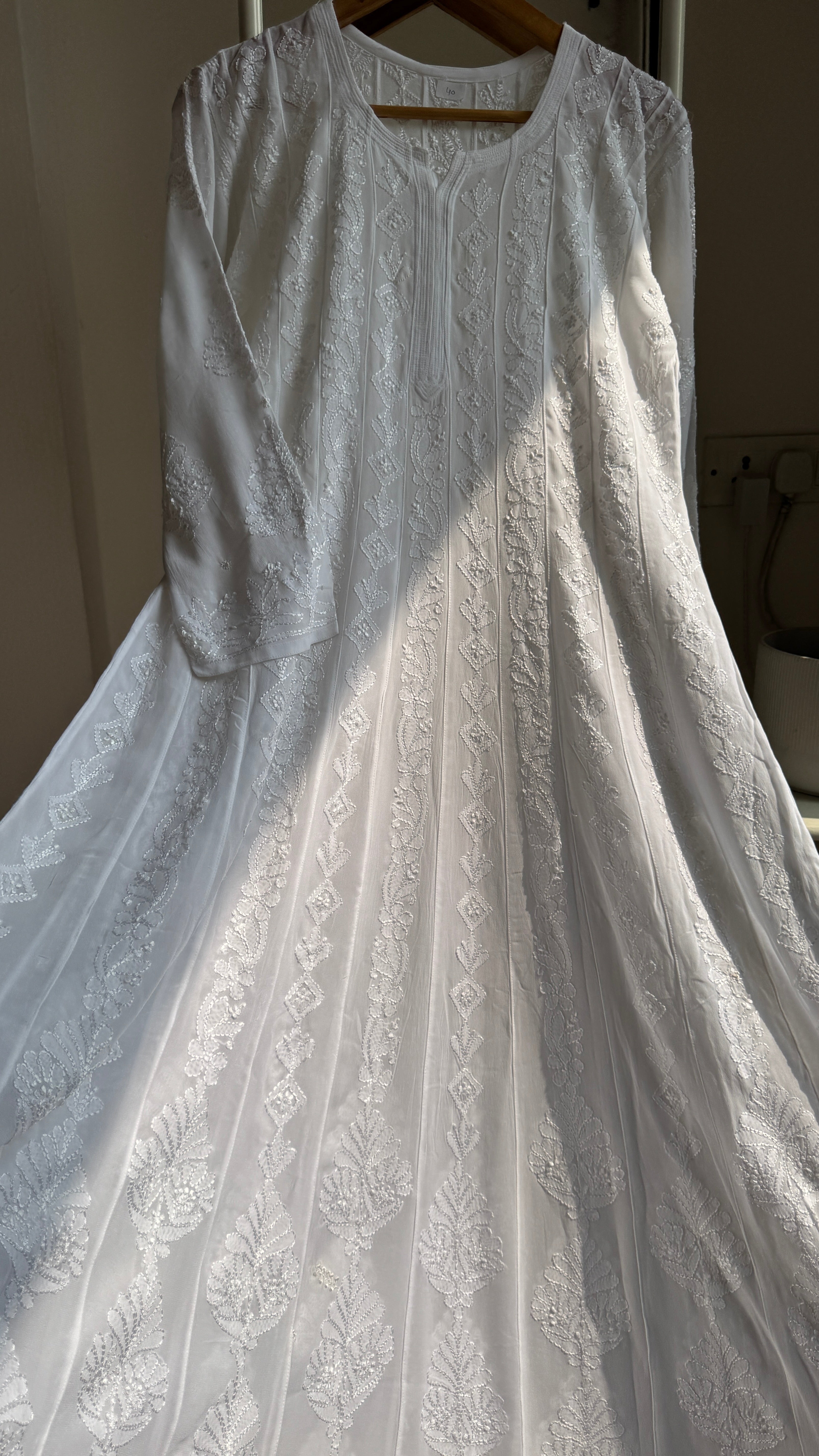 Viscose Chikankari Anarkali - White