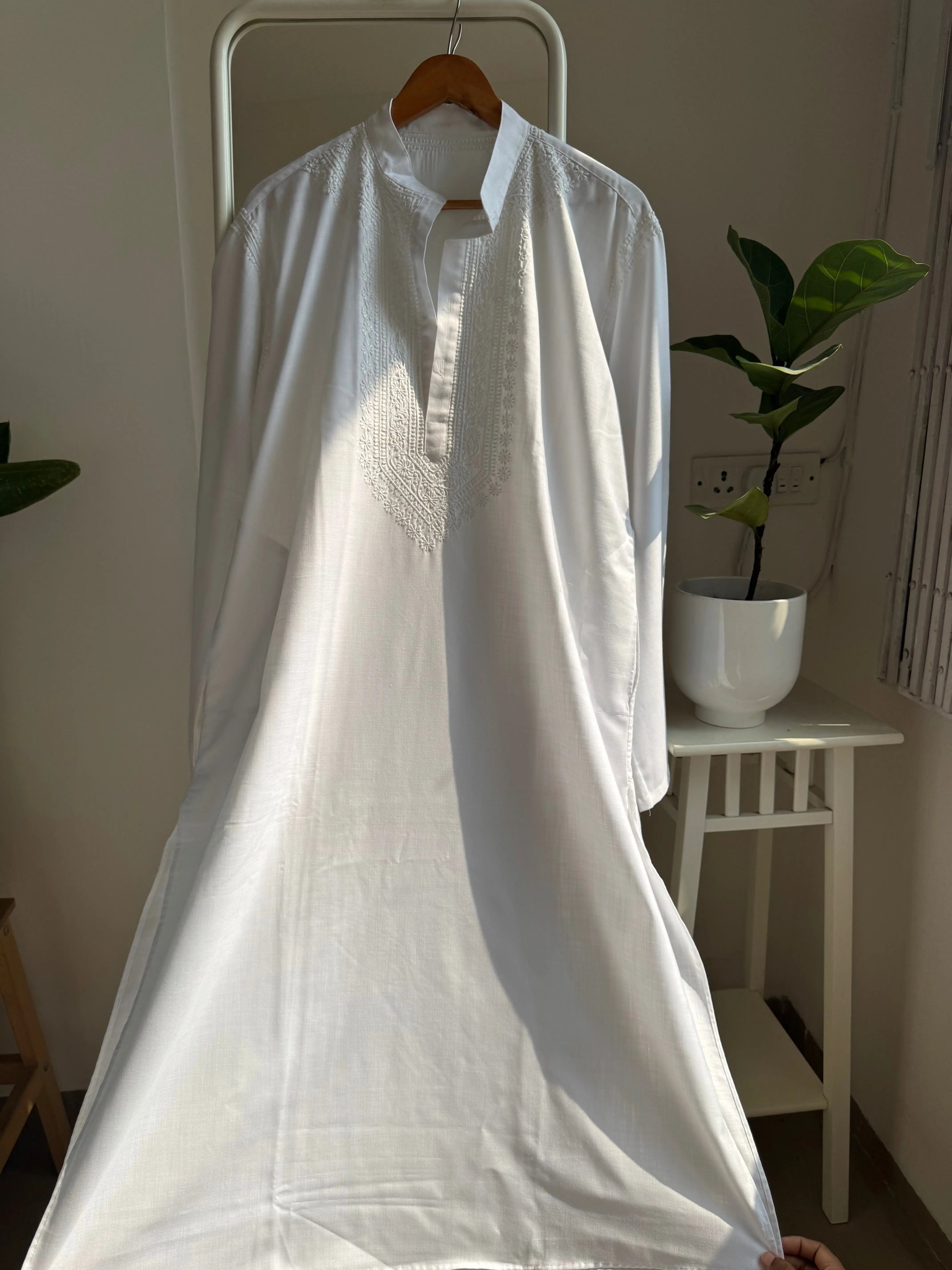 Cotton Chikankari Kurta - White - Men's Collection ARIAA CHIKANKARI