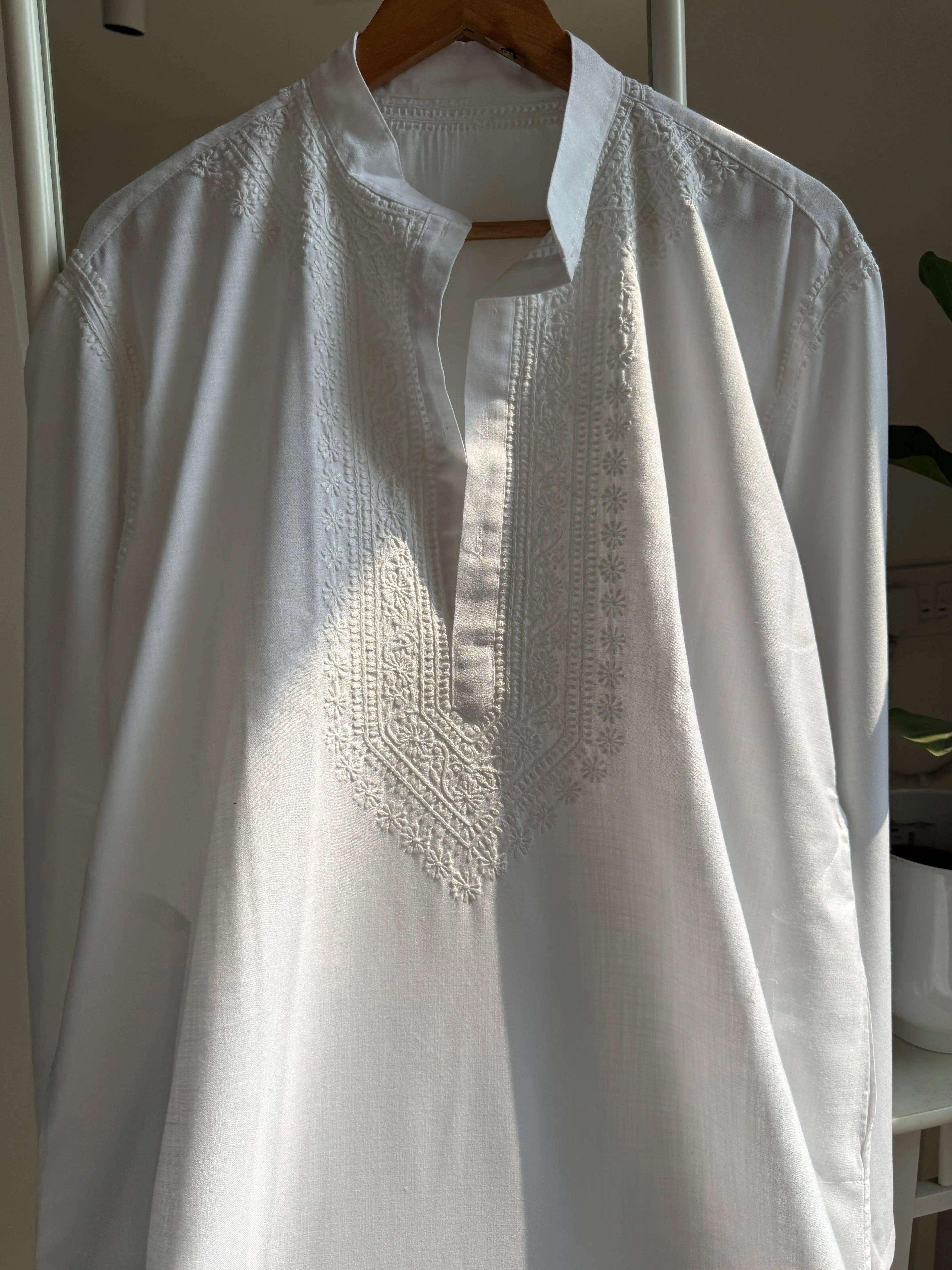 Cotton Chikankari Kurta - White - Men's Collection ARIAA CHIKANKARI