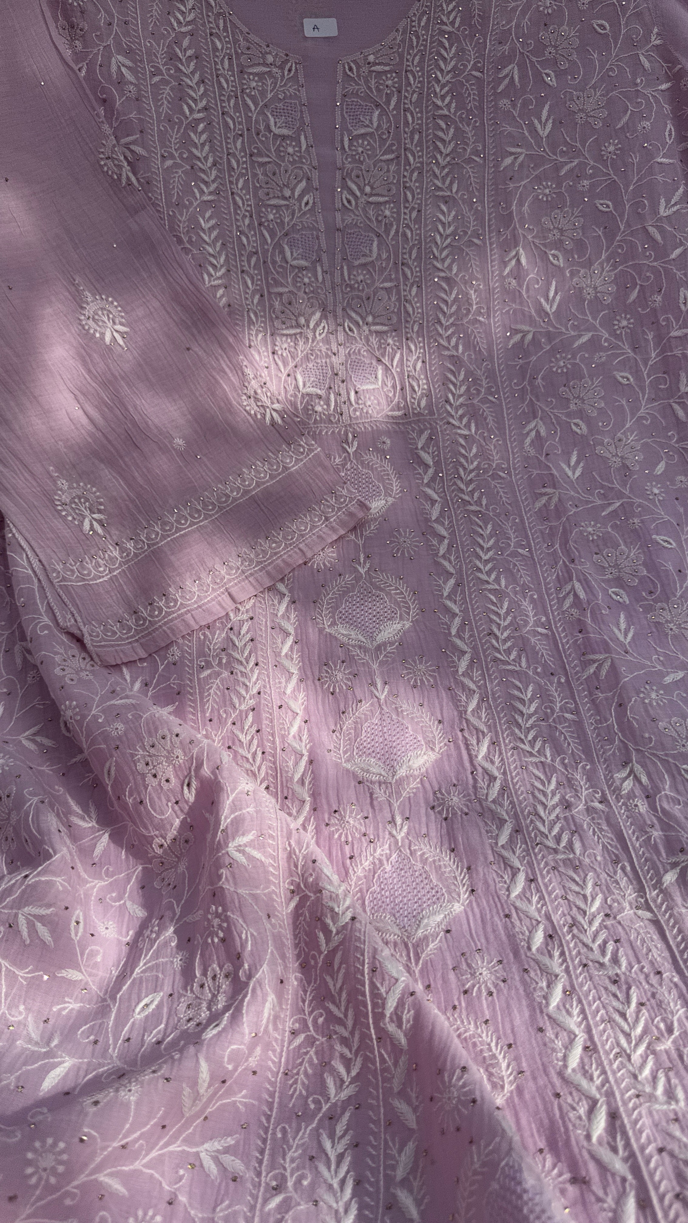 Mul Chanderi Chikankari Unstitched Length with Dupatta with Mukaish Add-On - Lilac