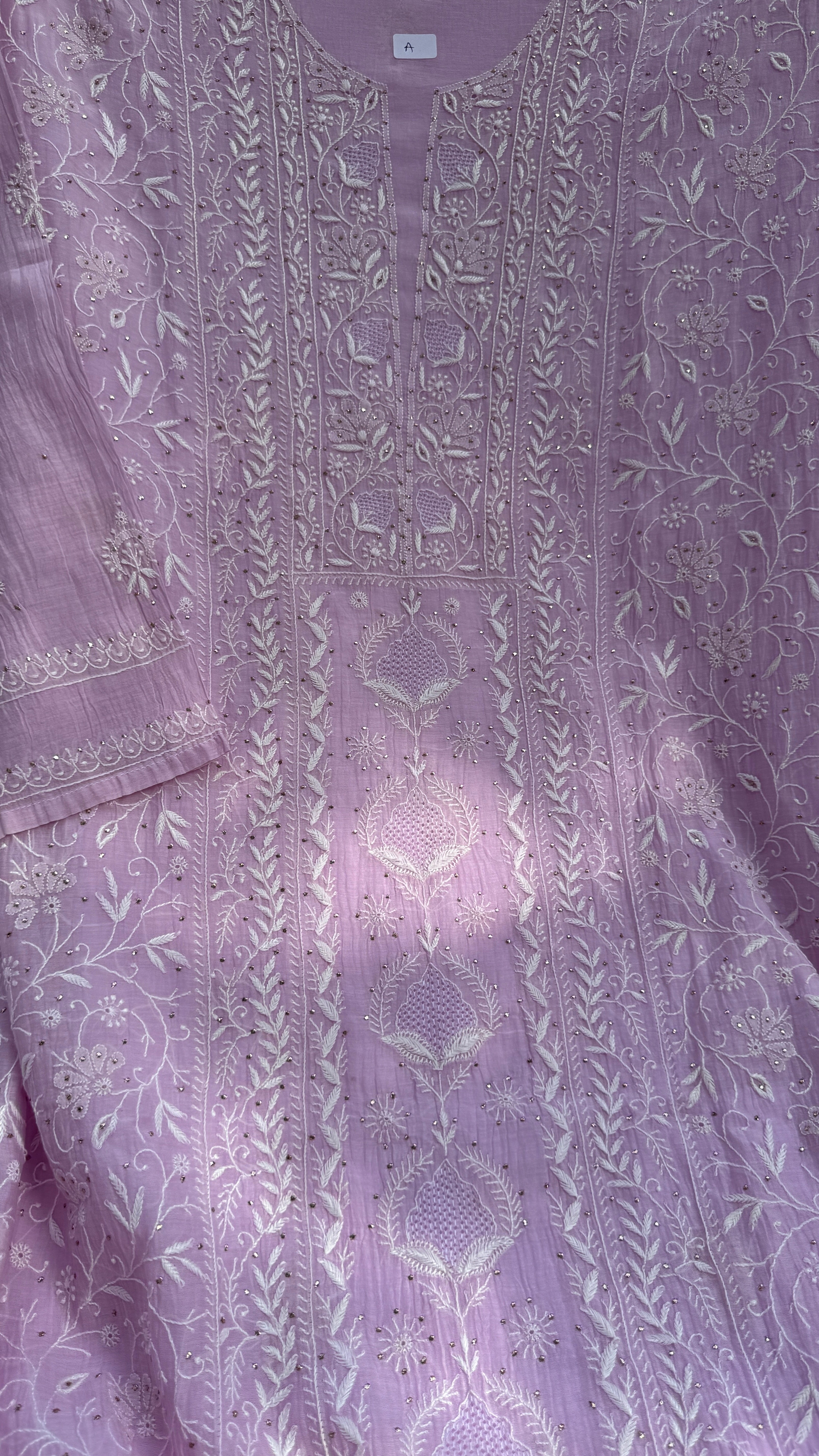 Mul Chanderi Chikankari Unstitched Length with Dupatta with Mukaish Add-On - Lilac