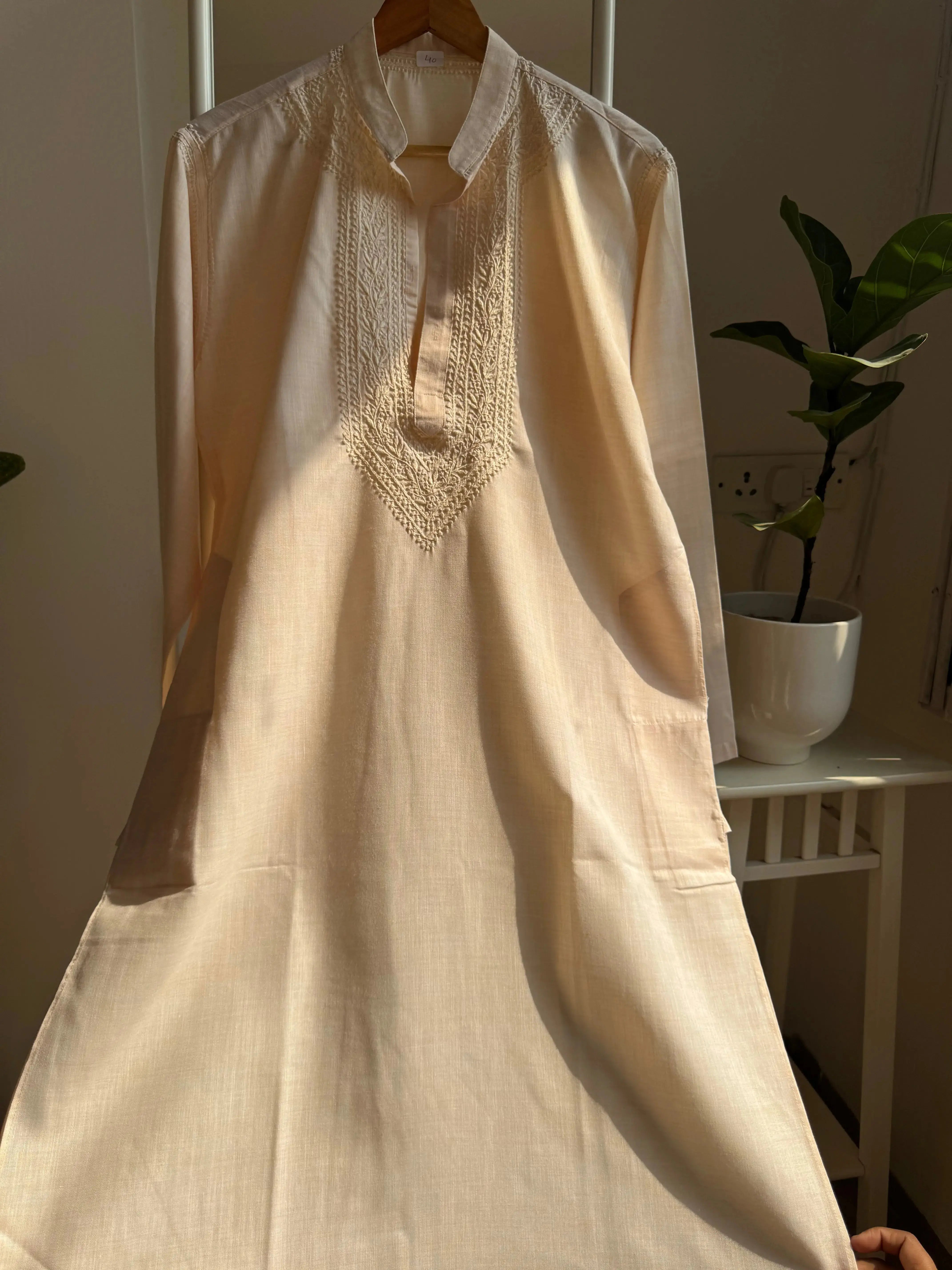 Cotton Chikankari Kurta - Pale pink - Men's Collection (Copy) ARIAA CHIKANKARI